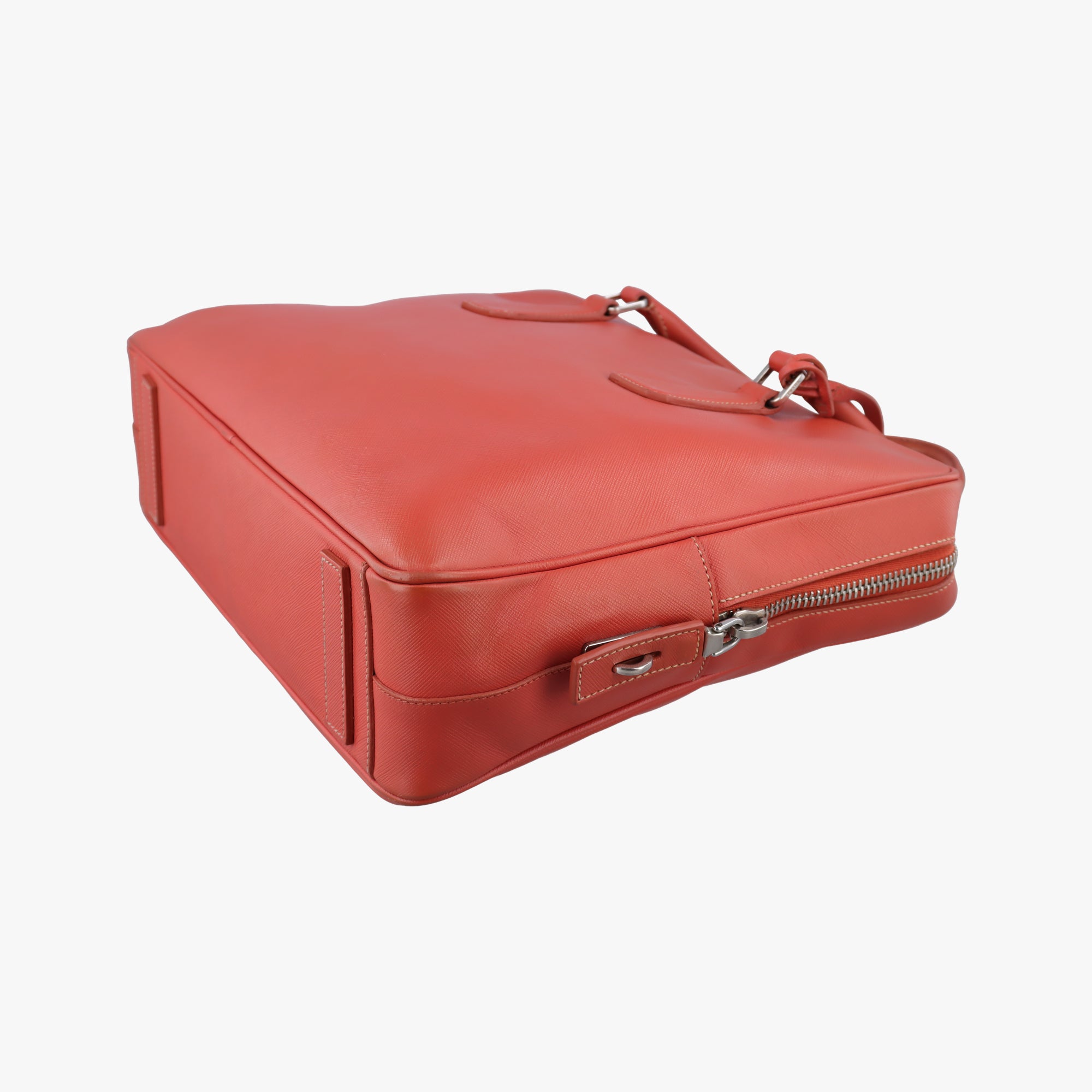 Pre-owned Prada business bag briefcase Orange Red SAFFIANO Leather 2VE363 handbag | stylenewstar