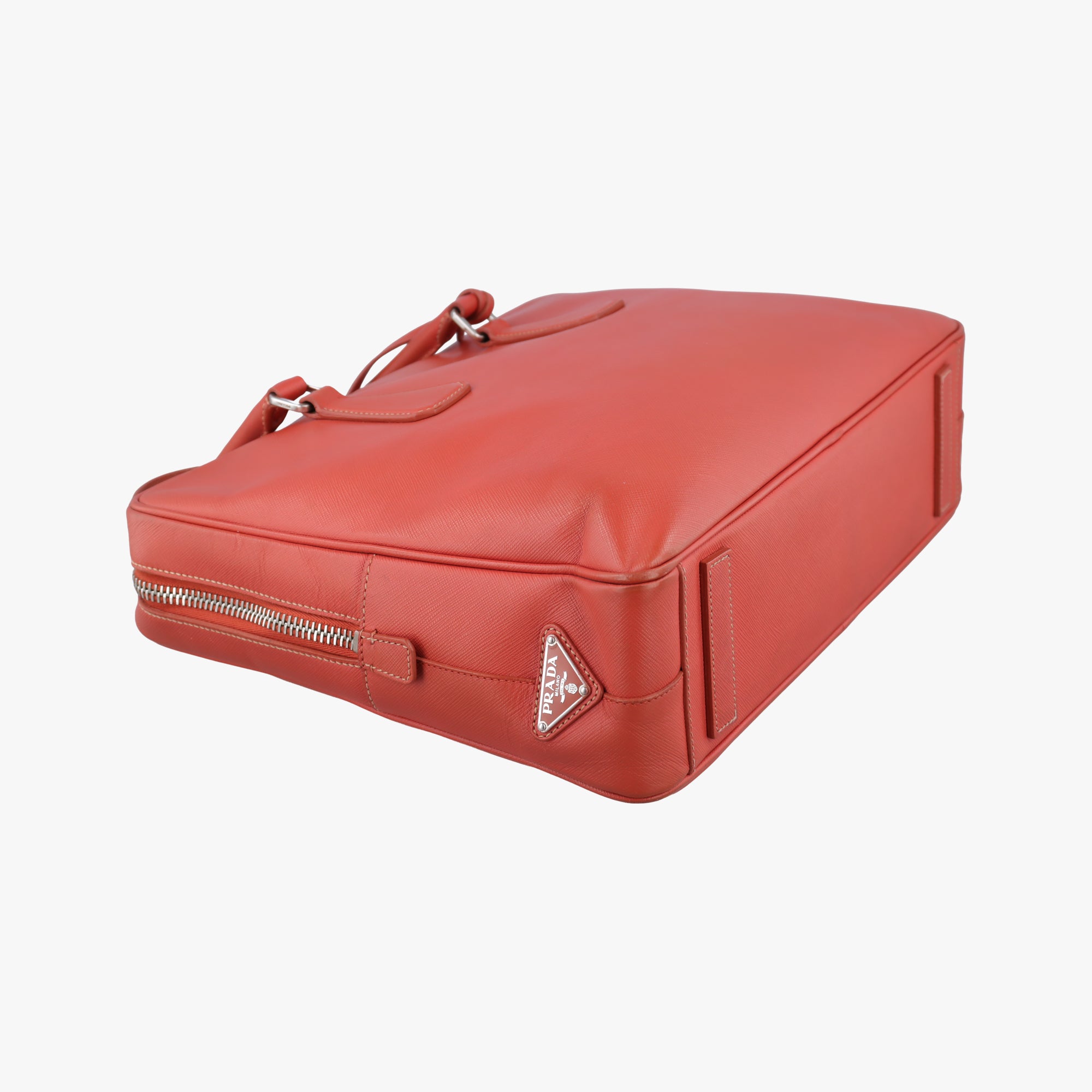 Pre-owned Prada business bag briefcase Orange Red SAFFIANO Leather 2VE363 handbag | stylenewstar