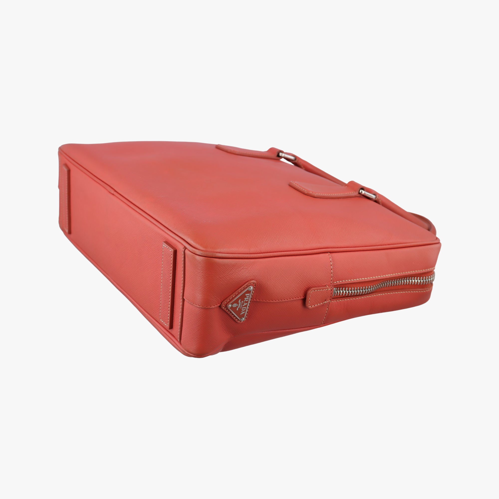 Pre-owned Prada business bag briefcase Orange Red SAFFIANO Leather 2VE363 handbag | stylenewstar