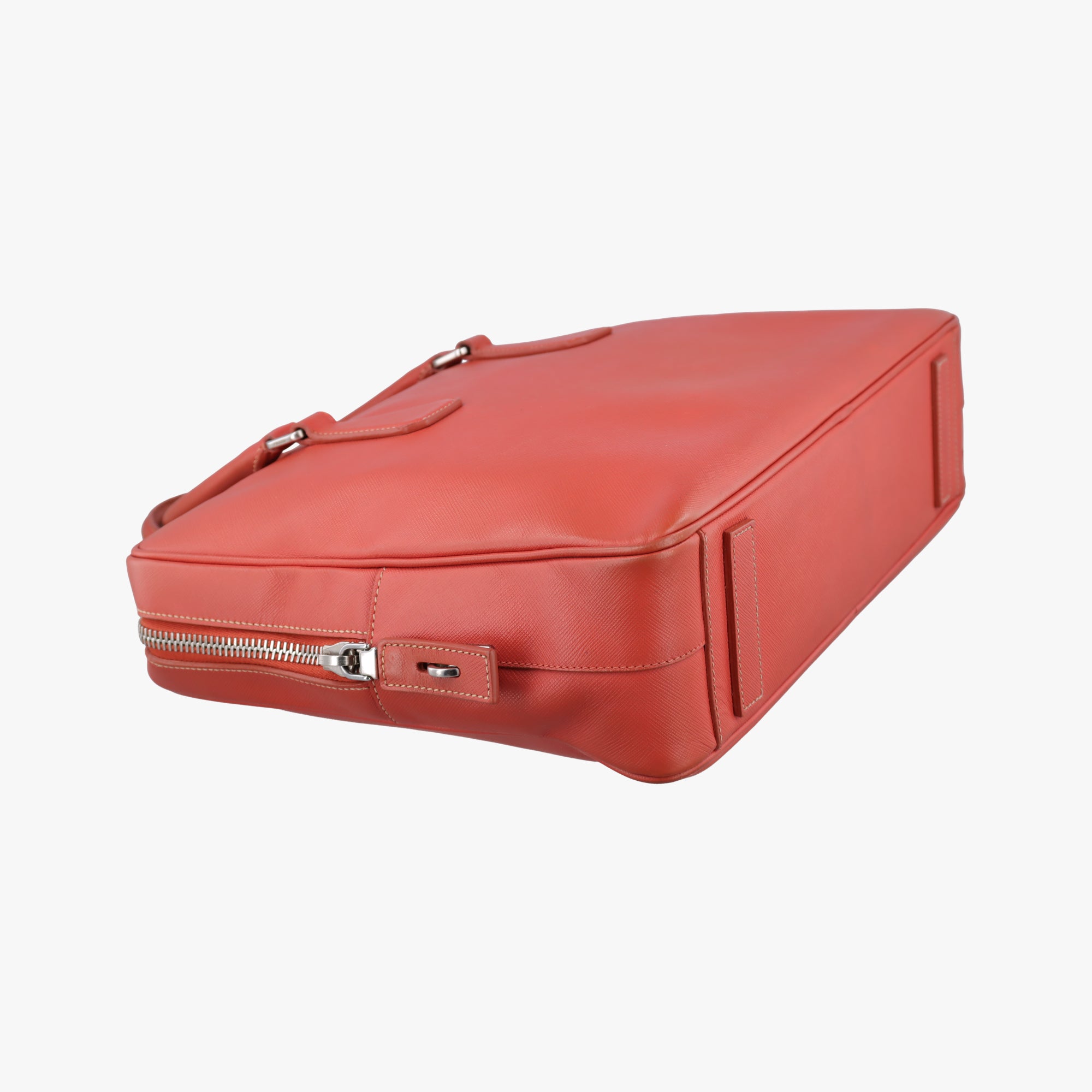 Pre-owned Prada business bag briefcase Orange Red SAFFIANO Leather 2VE363 handbag | stylenewstar