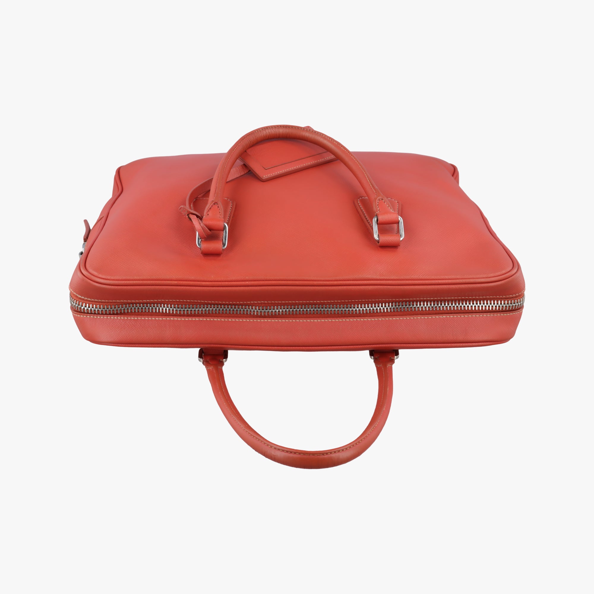 Pre-owned Prada business bag briefcase Orange Red SAFFIANO Leather 2VE363 handbag | stylenewstar