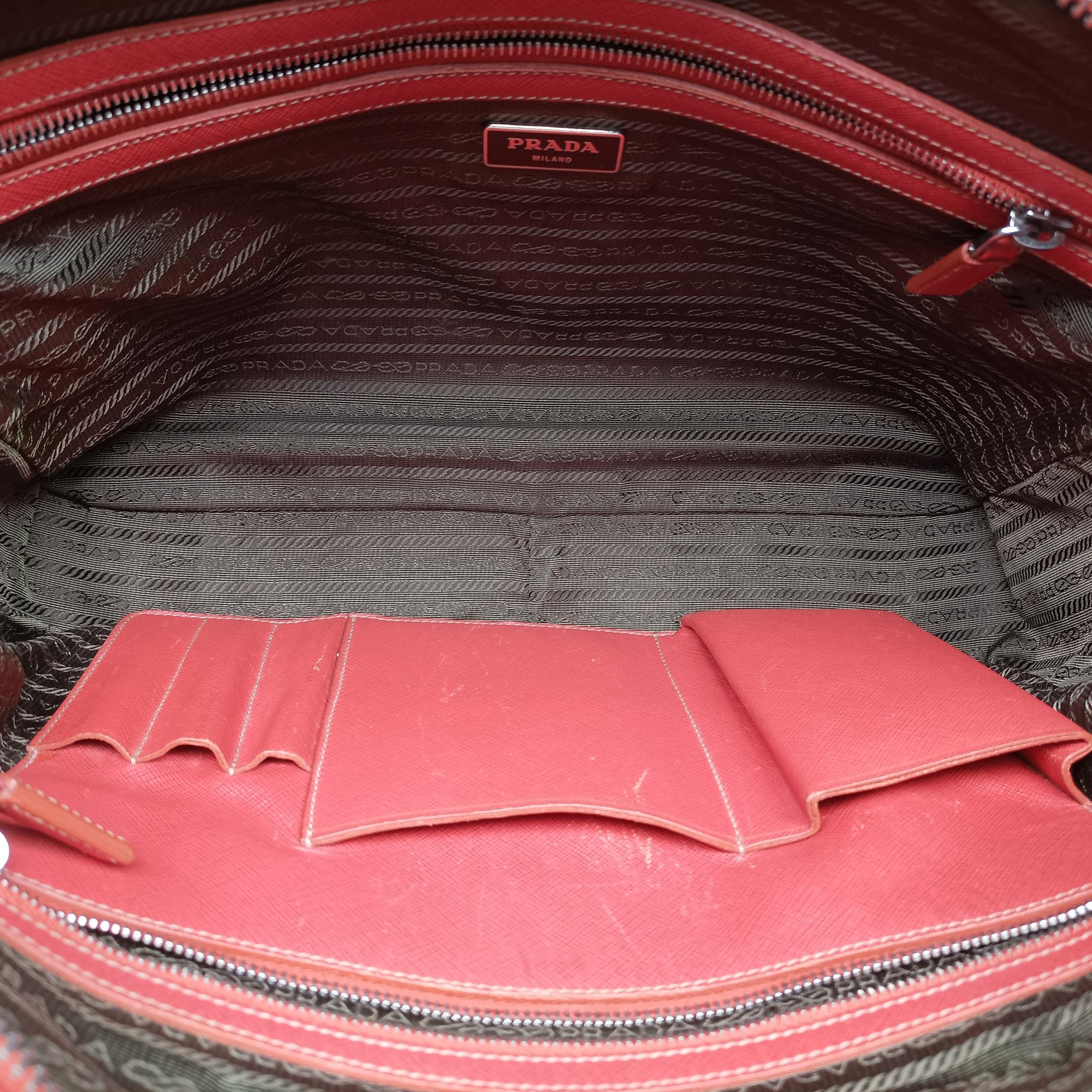 Pre-owned Prada business bag briefcase Orange Red SAFFIANO Leather 2VE363 handbag | stylenewstar