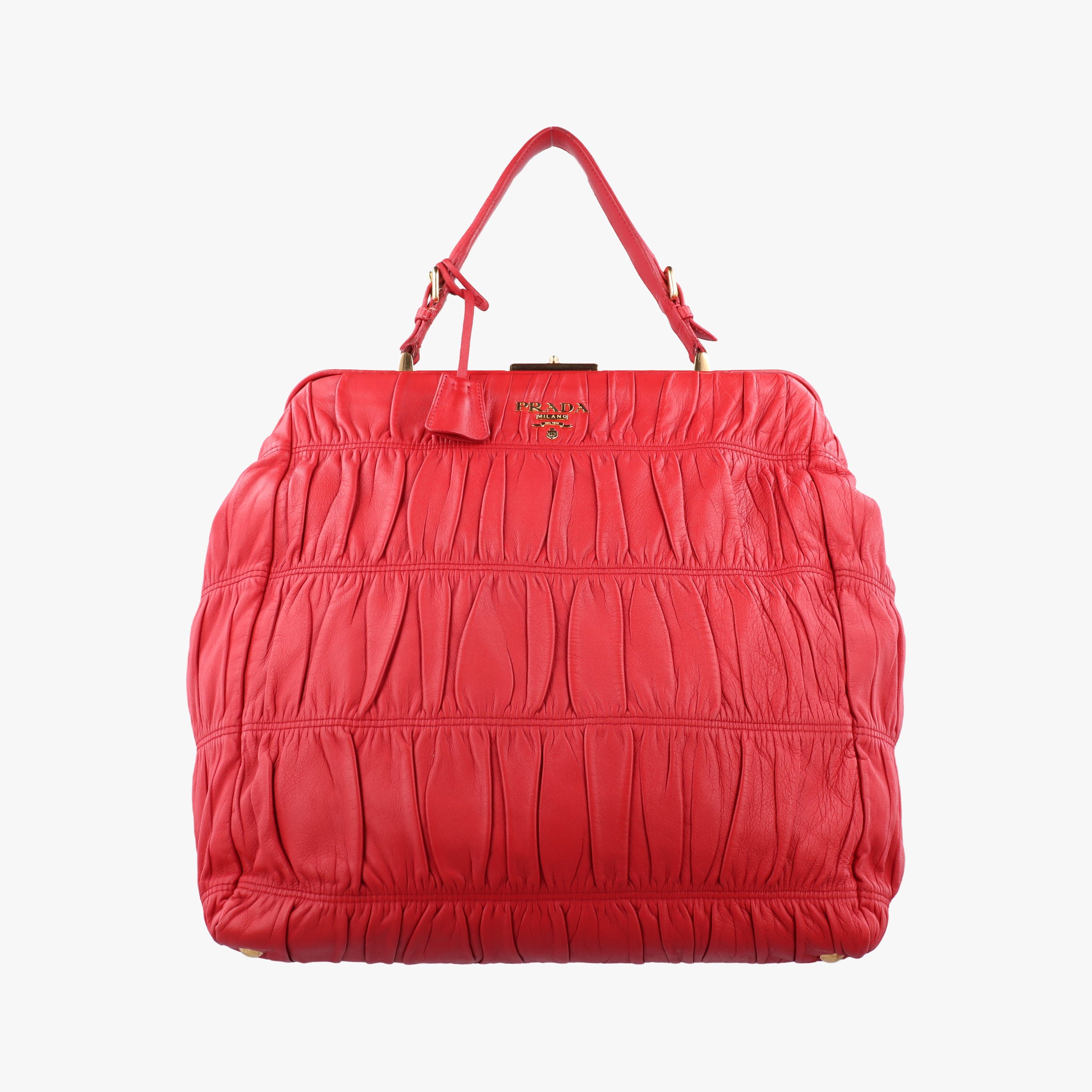 Pre-owned Prada Gaufre Dressy Frame Red Nappa Leather  handbag | stylenewstar