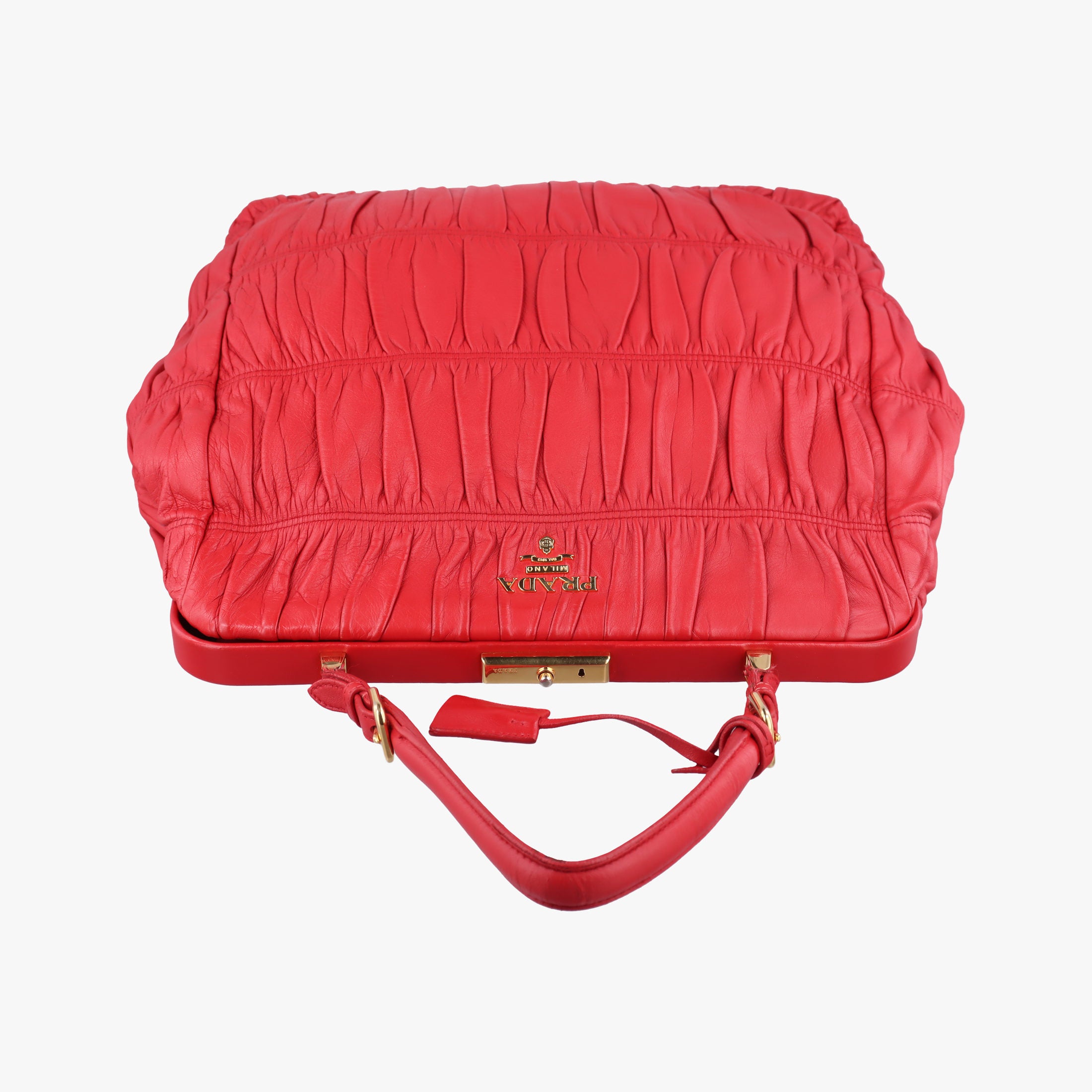 Pre-owned Prada Gaufre Dressy Frame Red Nappa Leather  handbag | stylenewstar