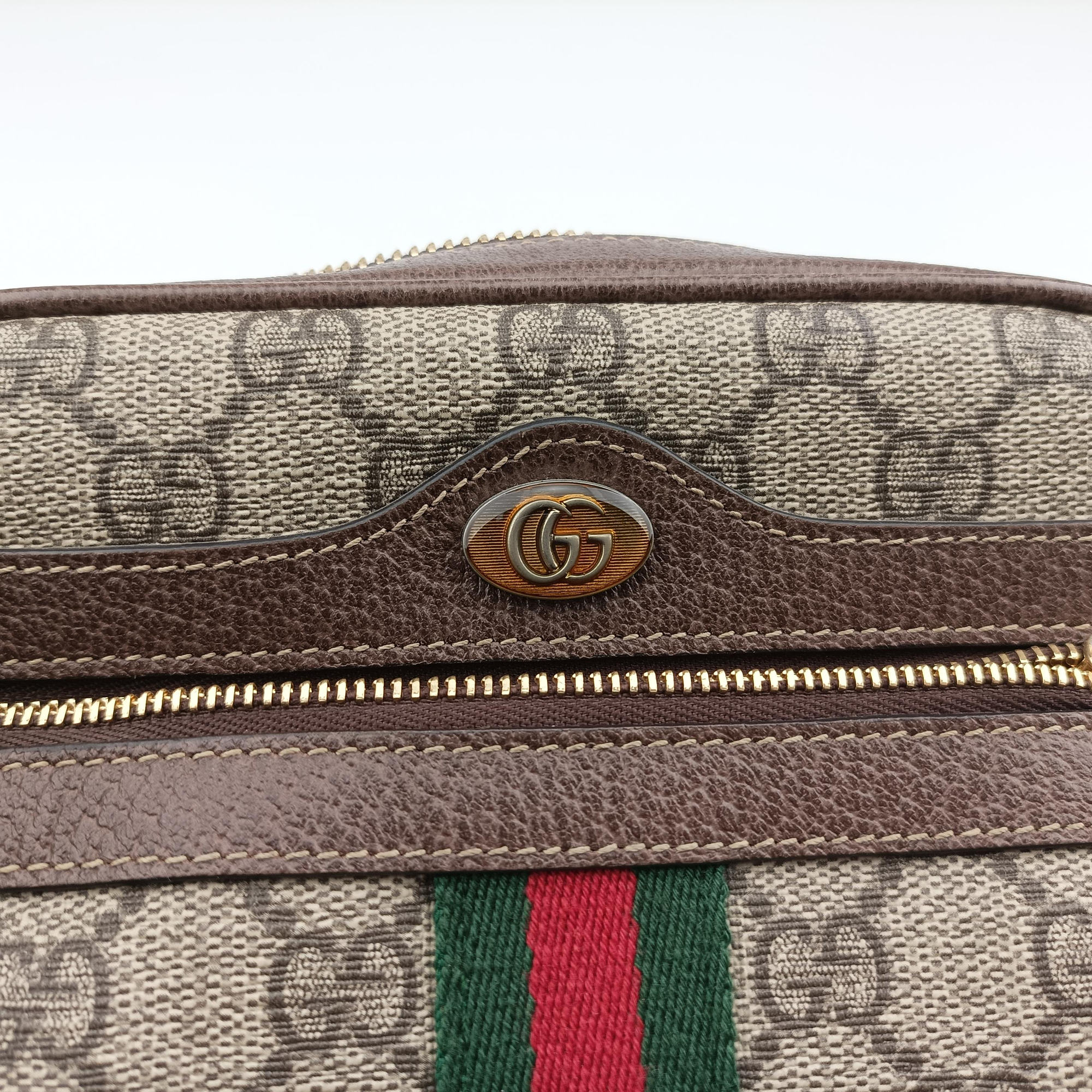 Pre-owned Gucci Ophidia Brown×red×green PVC coated canvas×Leather 517350 shoulderbag | stylenewstar