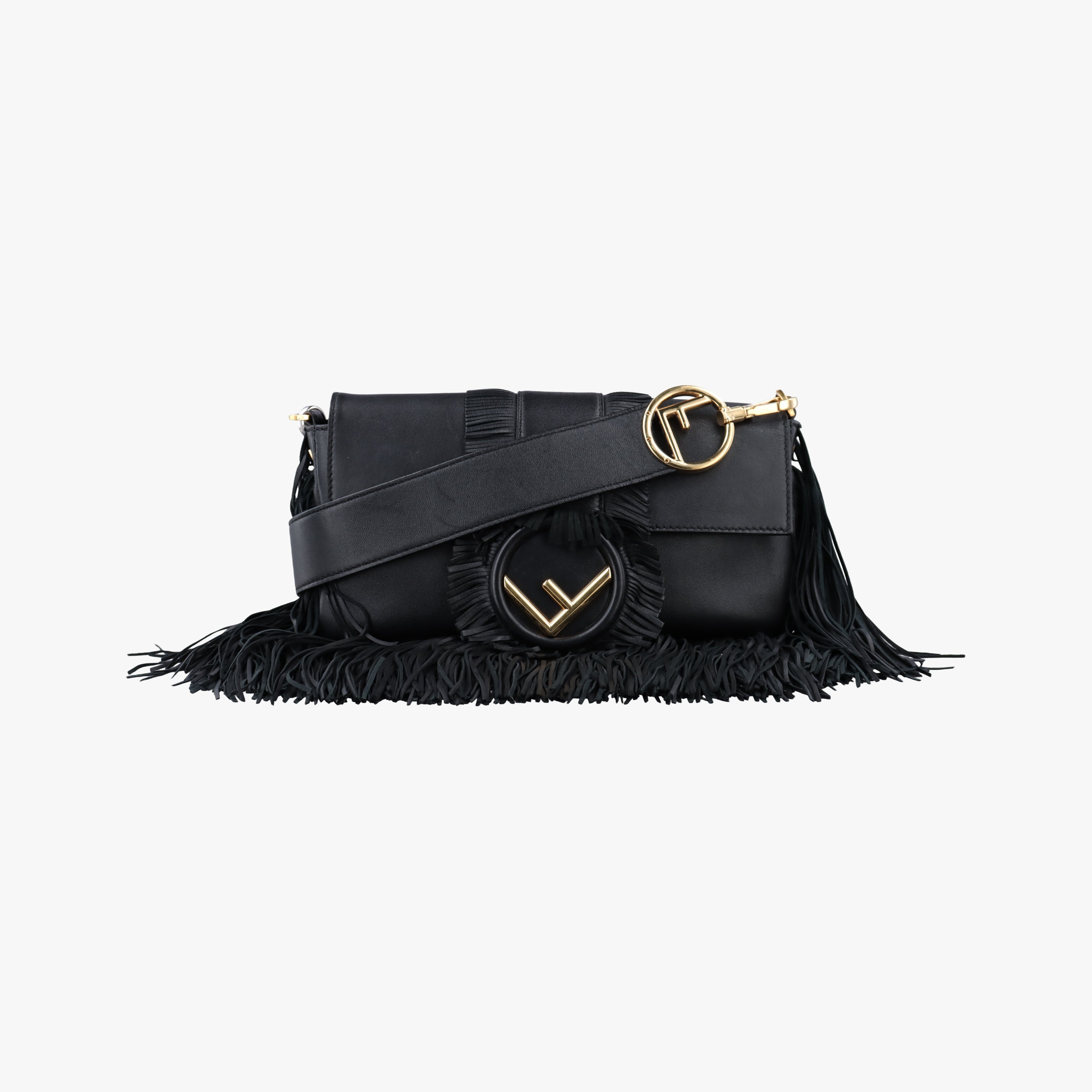 Pre-owned Fendi BAGUETTE Black Leather 8BR600 shoulderbag | stylenewstar