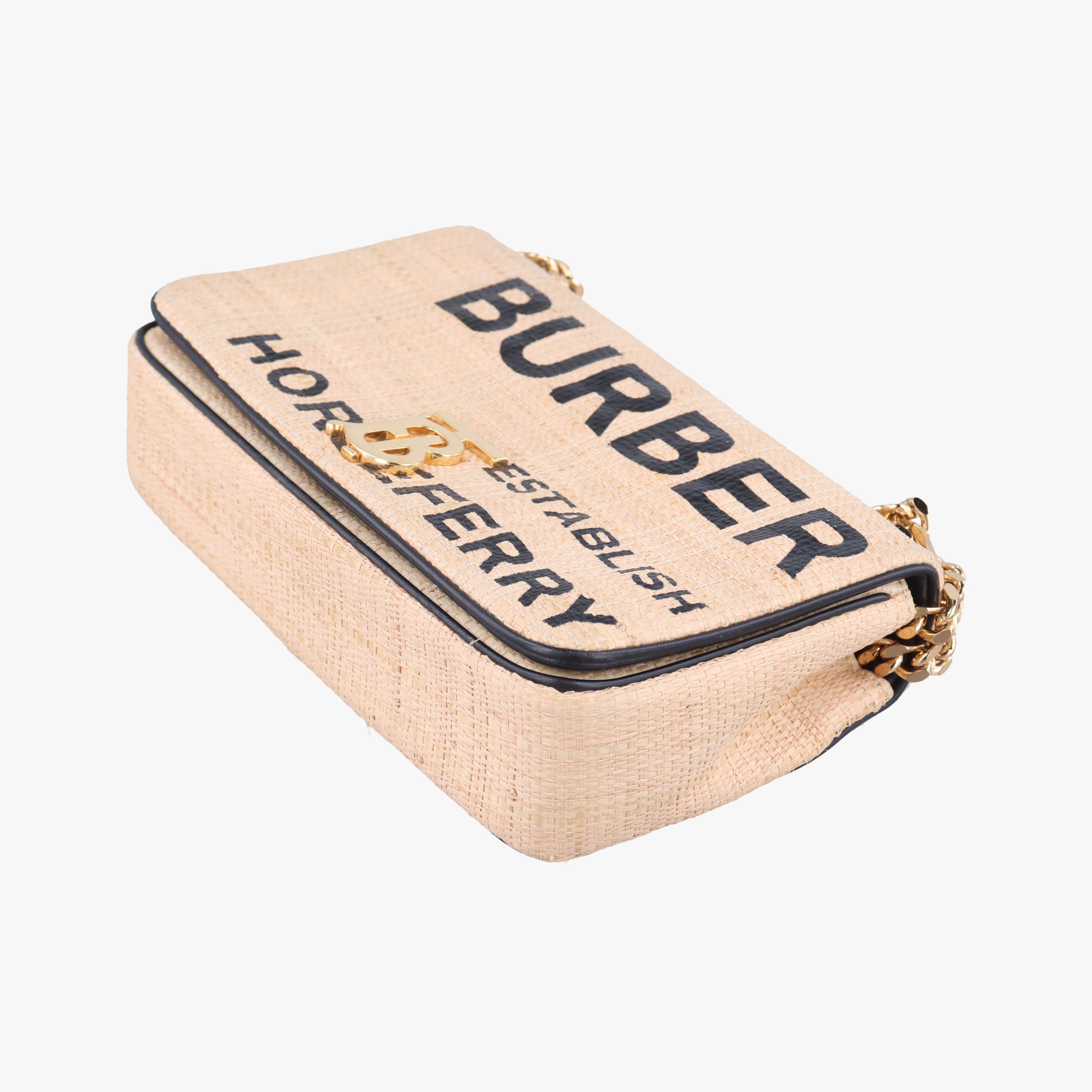 Pre-owned Burberry Lola Beige×Black straw  shoulderbag | stylenewstar