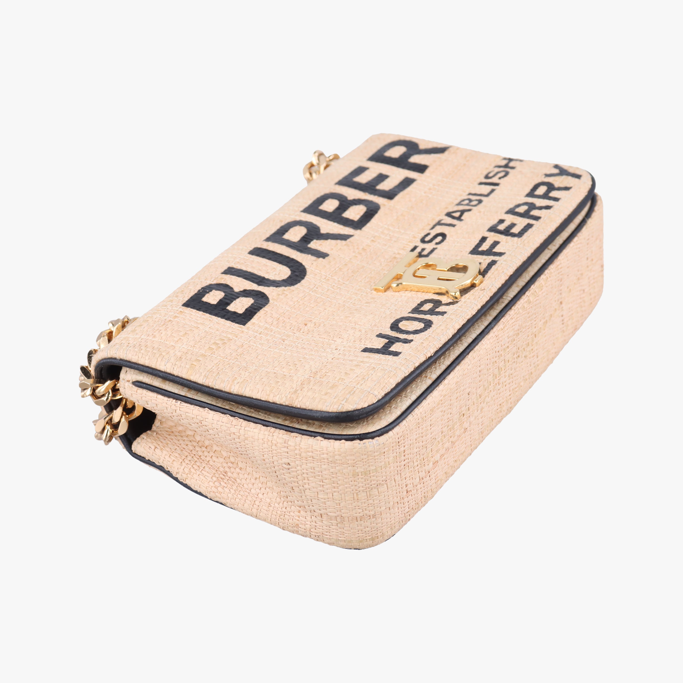 Pre-owned Burberry Lola Beige×Black straw  shoulderbag | stylenewstar
