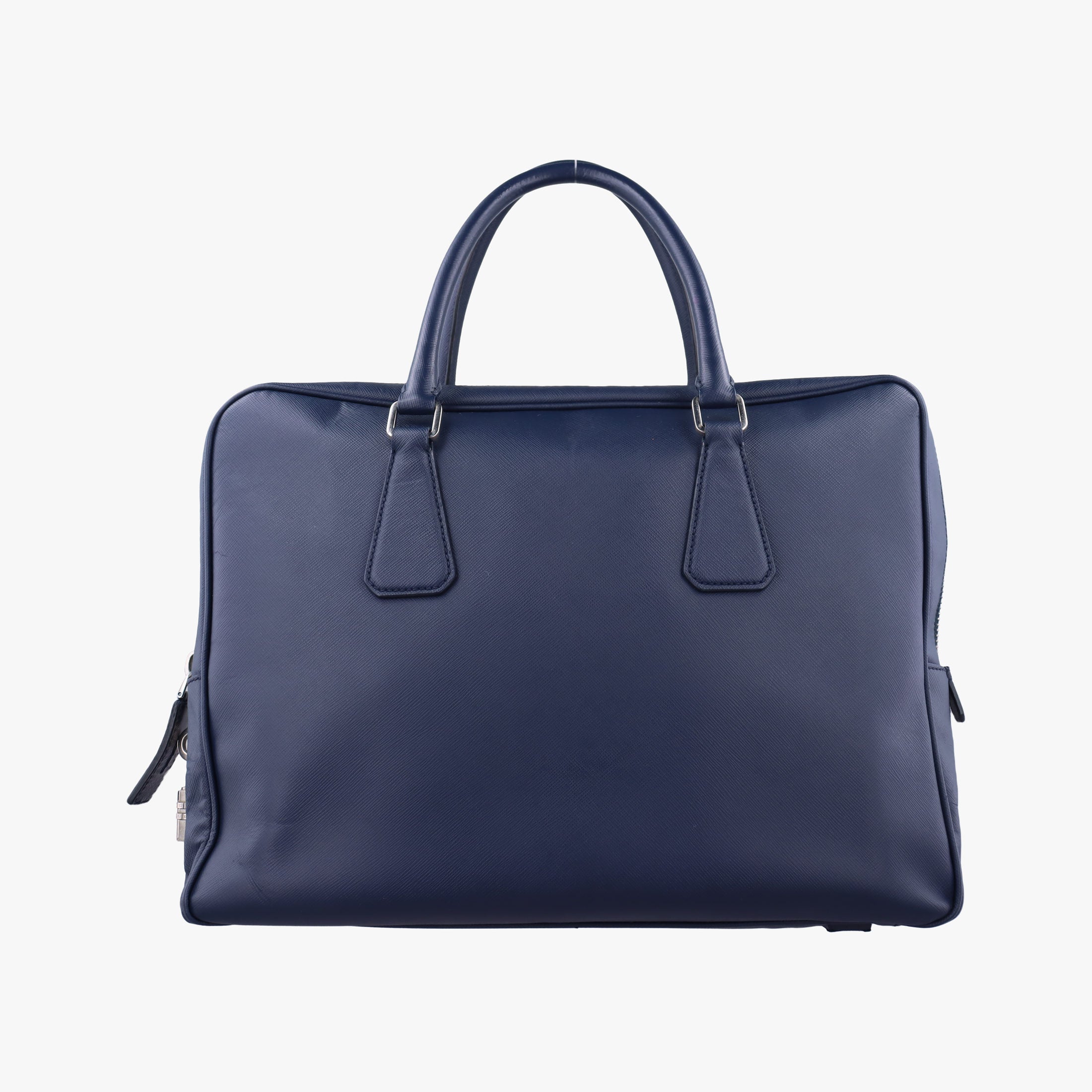 Pre-owned Prada business bag briefcase Navy SAFFIANO Leather 2VE363 handbag | stylenewstar