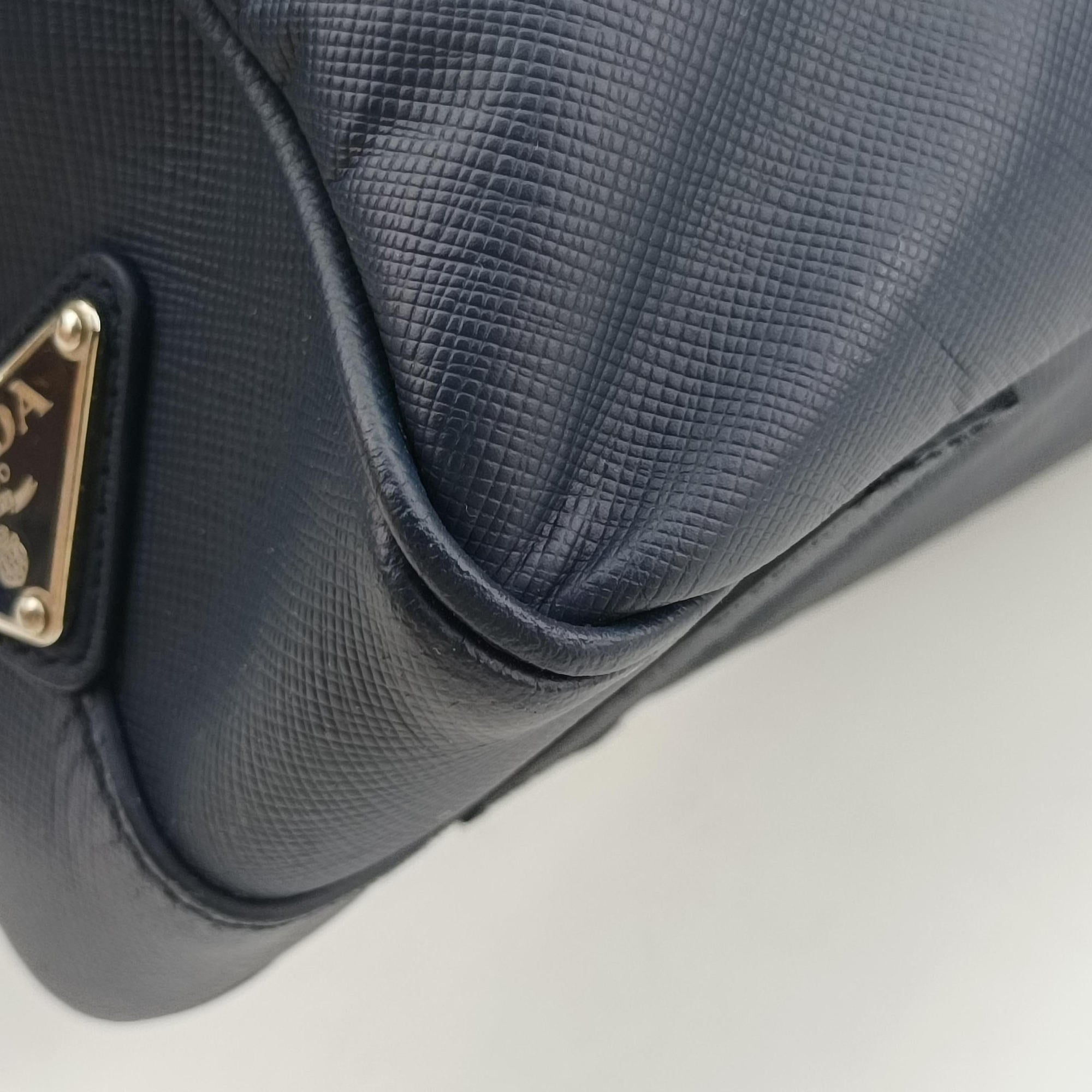 Pre-owned Prada business bag briefcase Navy SAFFIANO Leather 2VE363 handbag | stylenewstar