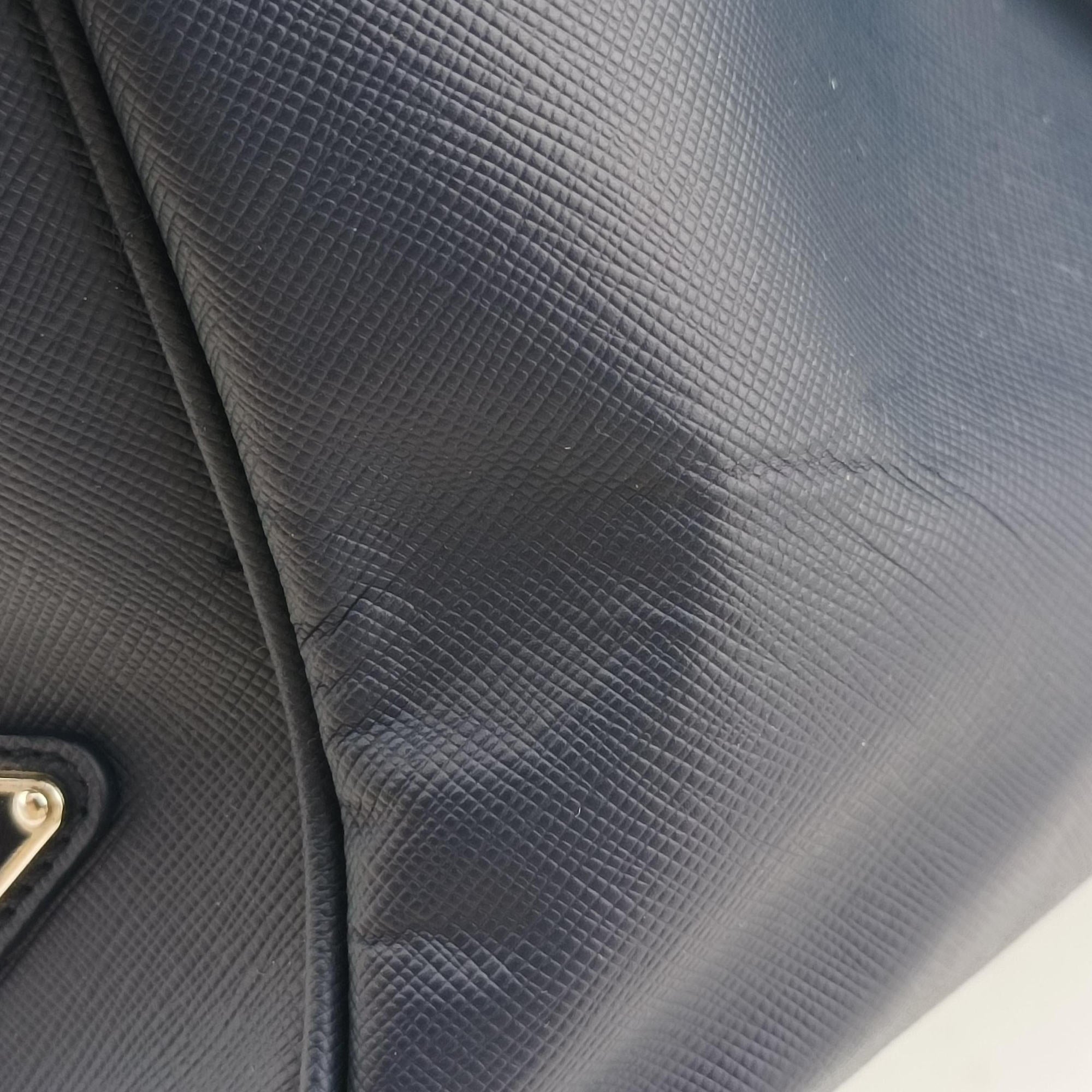 Pre-owned Prada business bag briefcase Navy SAFFIANO Leather 2VE363 handbag | stylenewstar