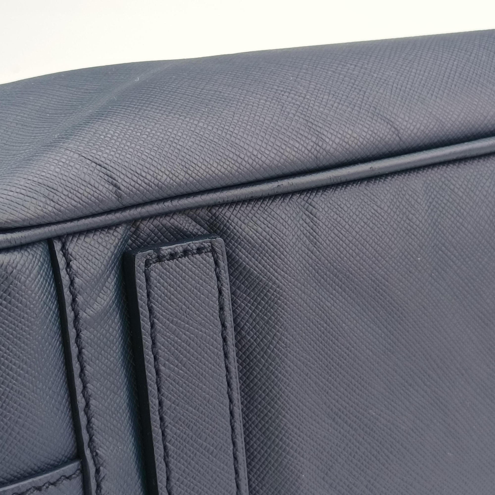 Pre-owned Prada business bag briefcase Navy SAFFIANO Leather 2VE363 handbag | stylenewstar