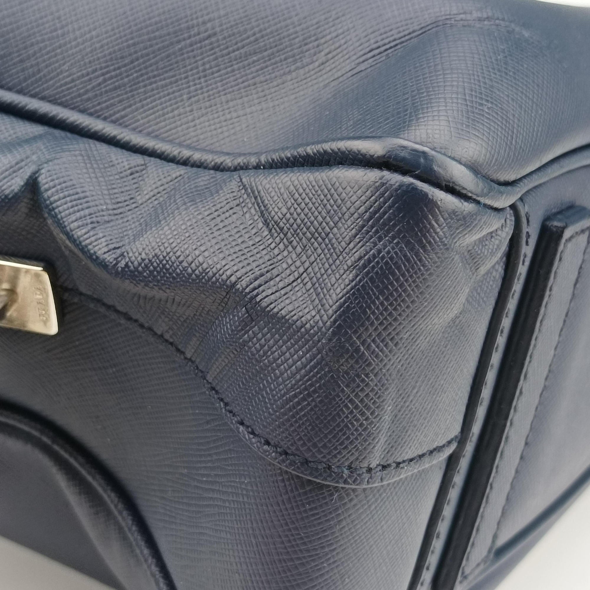 Pre-owned Prada business bag briefcase Navy SAFFIANO Leather 2VE363 handbag | stylenewstar