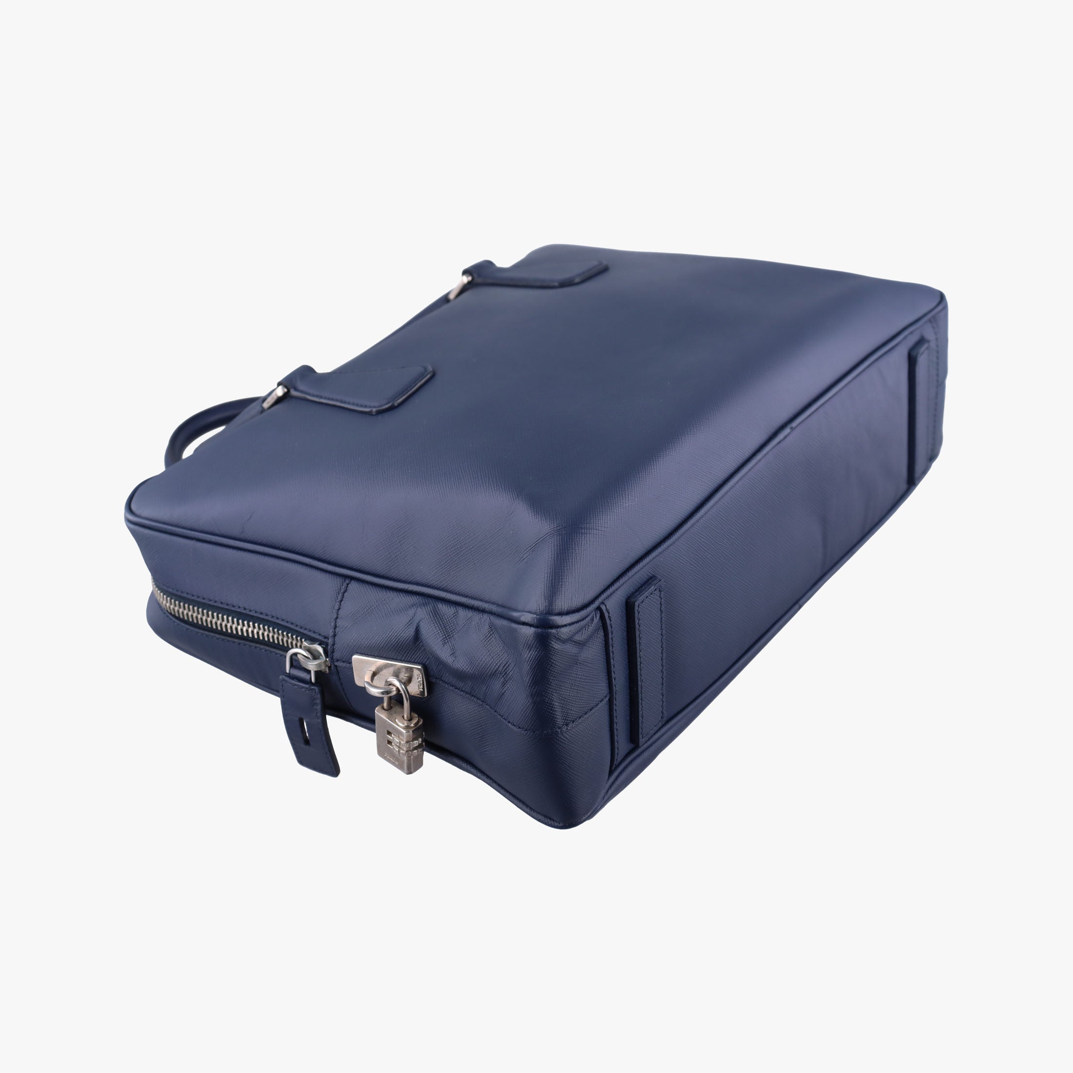 Pre-owned Prada business bag briefcase Navy SAFFIANO Leather 2VE363 handbag | stylenewstar