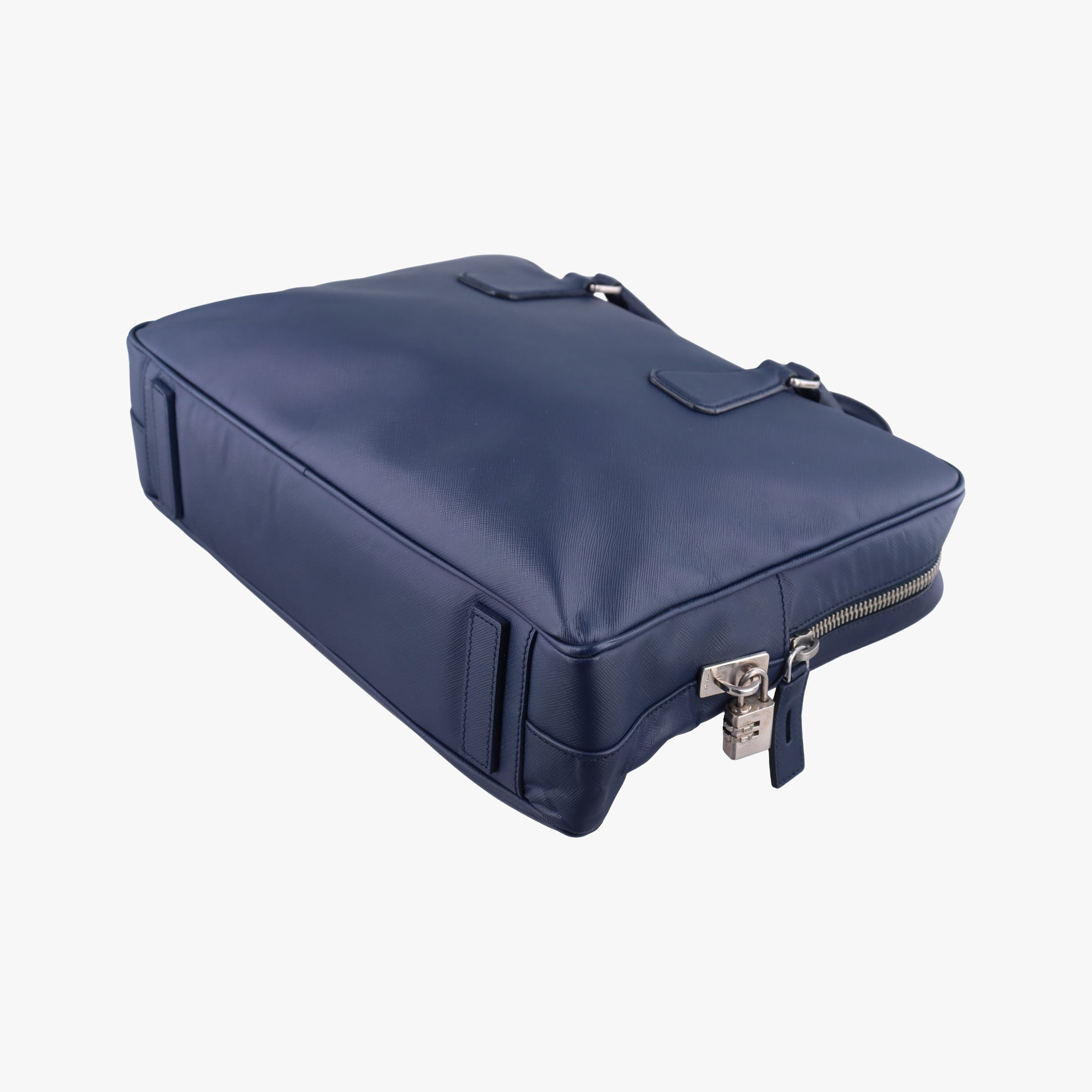 Pre-owned Prada business bag briefcase Navy SAFFIANO Leather 2VE363 handbag | stylenewstar