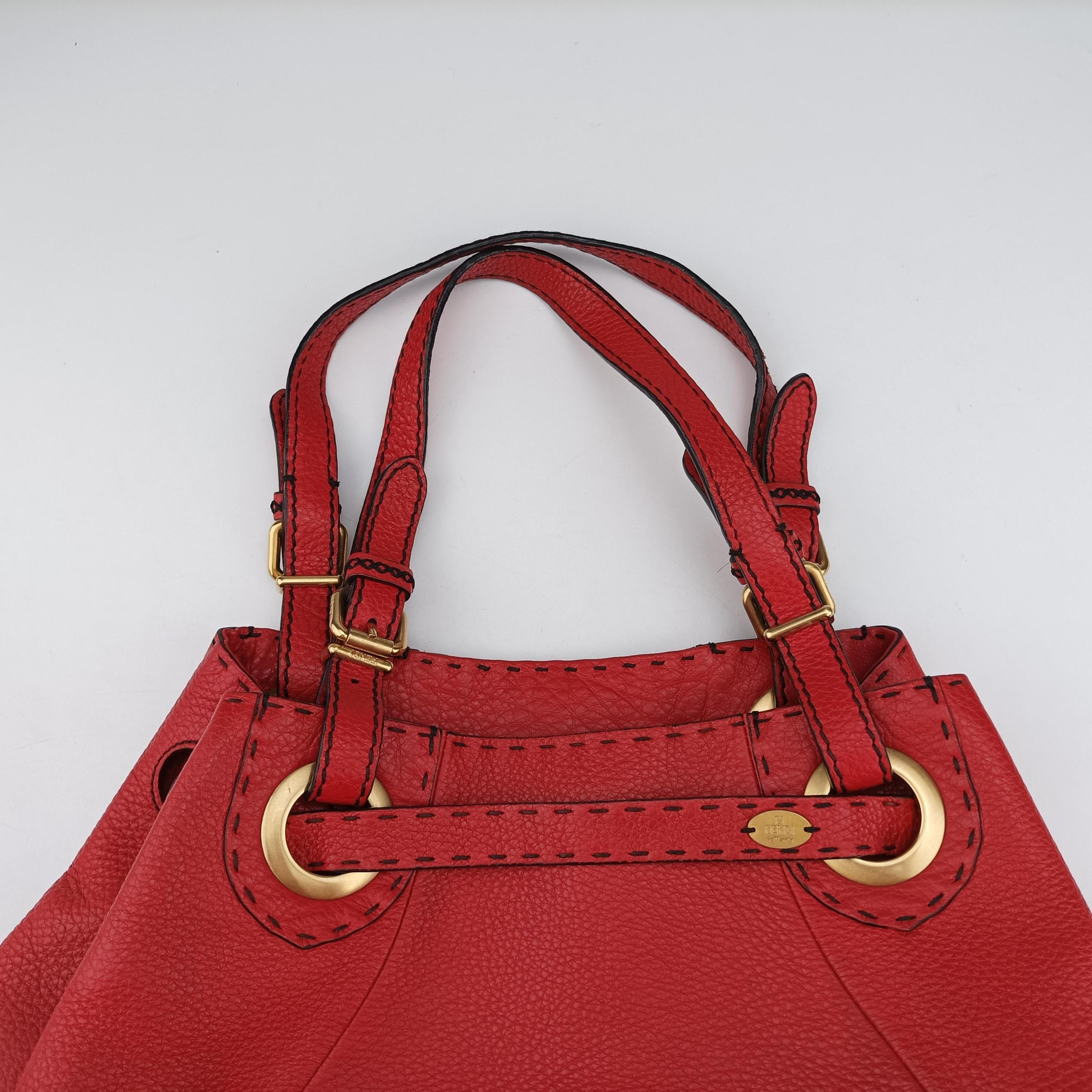 Pre-owned Fendi Selleria Pomodorino Red Leather 8BR595 shoulderbag | stylenewstar