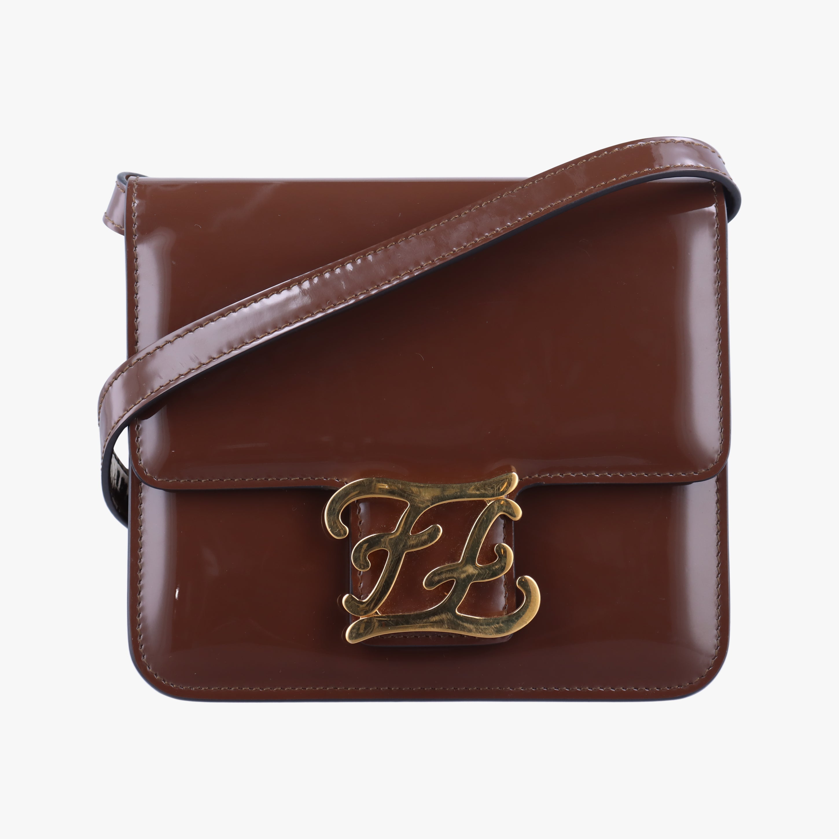 Pre-owned Fendi Karligraphy Brown Patent 8BT317 shoulderbag | stylenewstar