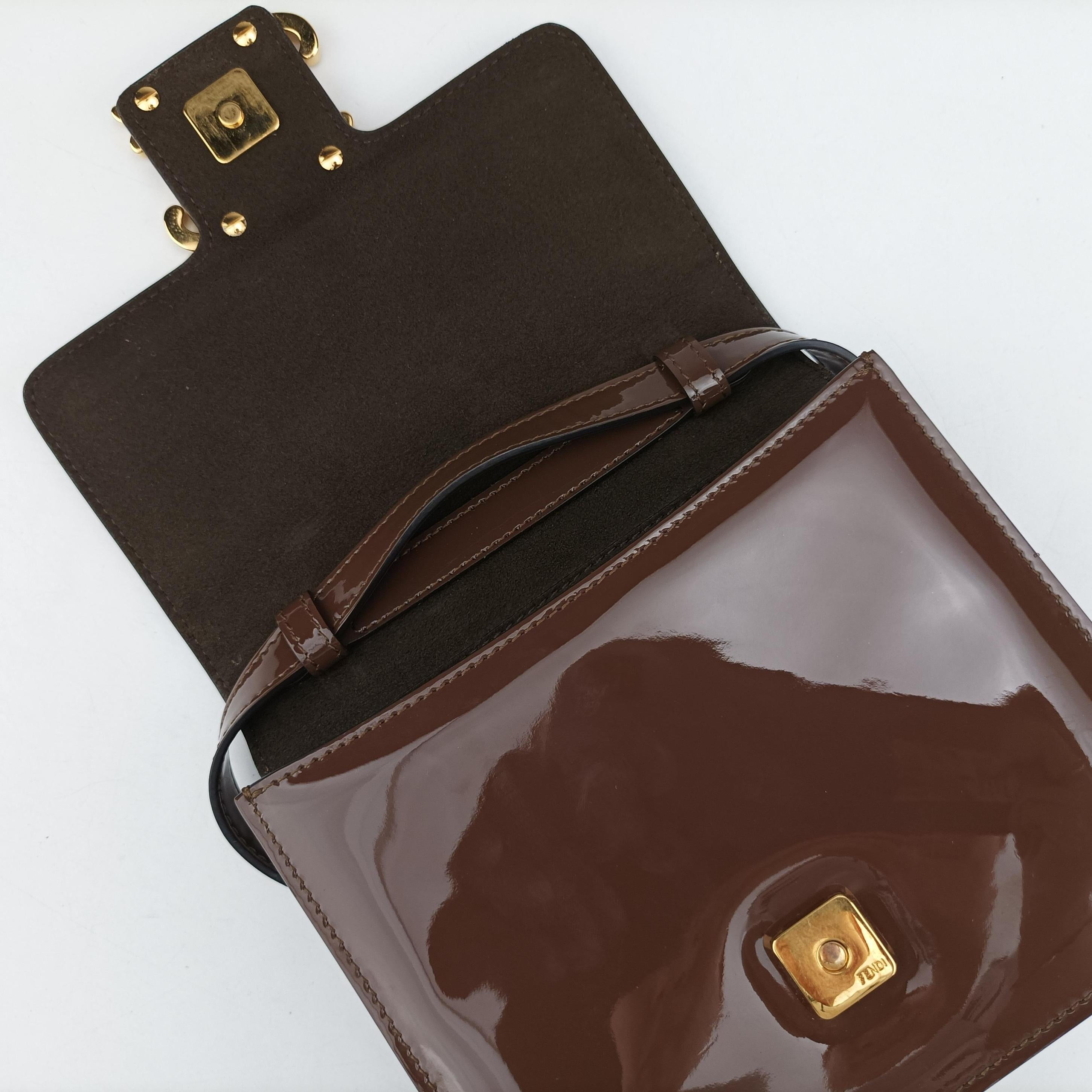 Pre-owned Fendi Karligraphy Brown Patent 8BT317 shoulderbag | stylenewstar