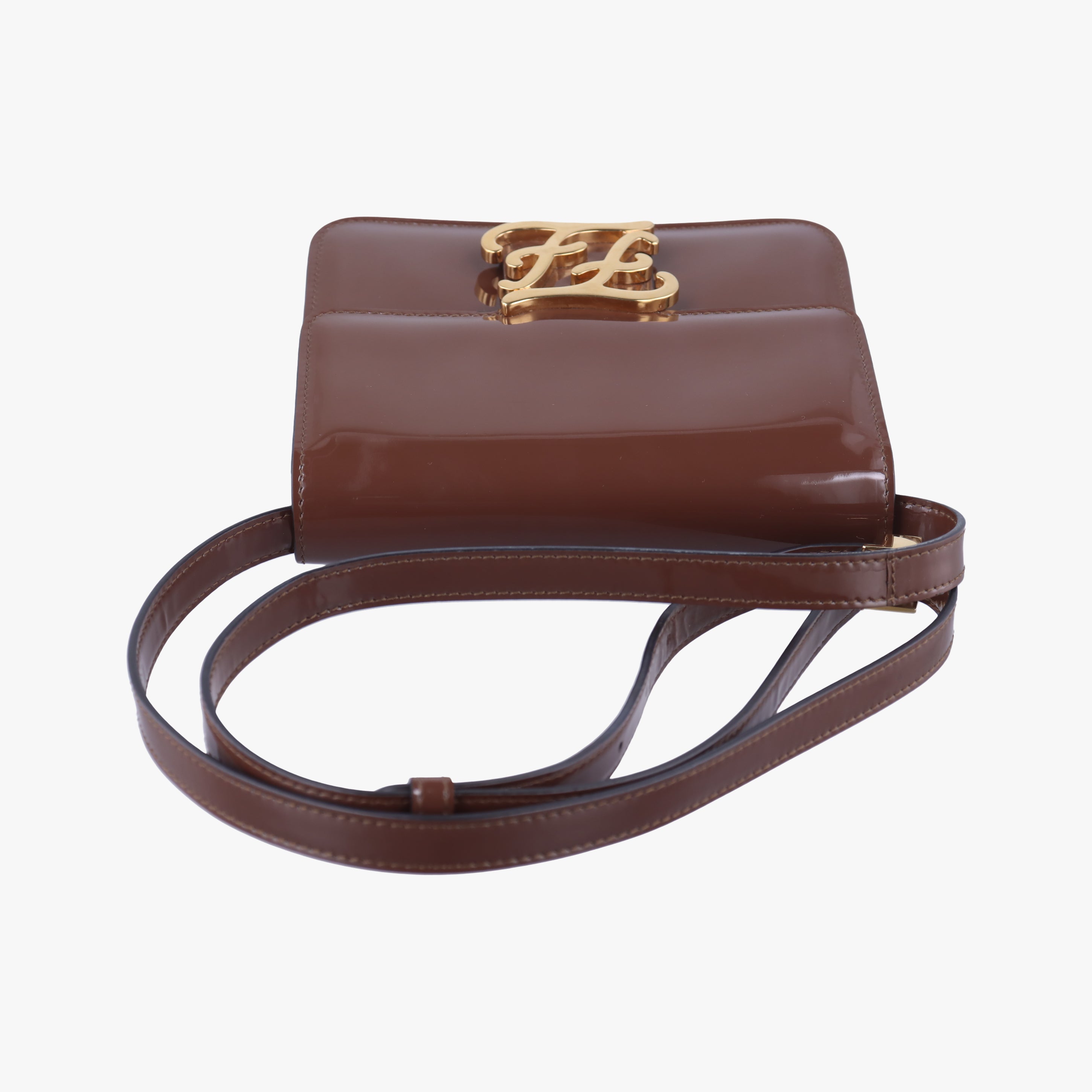 Pre-owned Fendi Karligraphy Brown Patent 8BT317 shoulderbag | stylenewstar