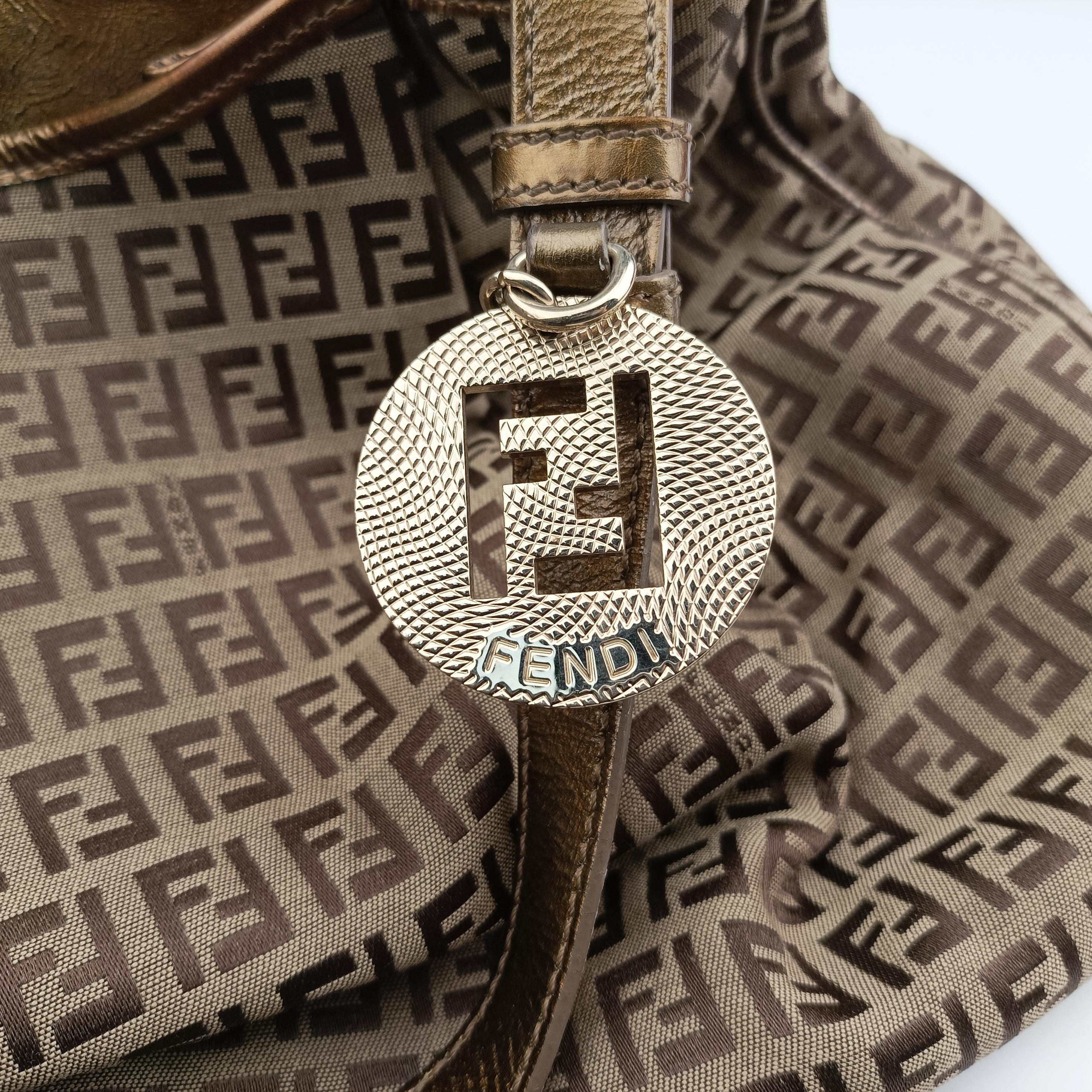 Pre-owned Fendi Zucchino Vitello Brown canvas 8BH220 shoulderbag | stylenewstar