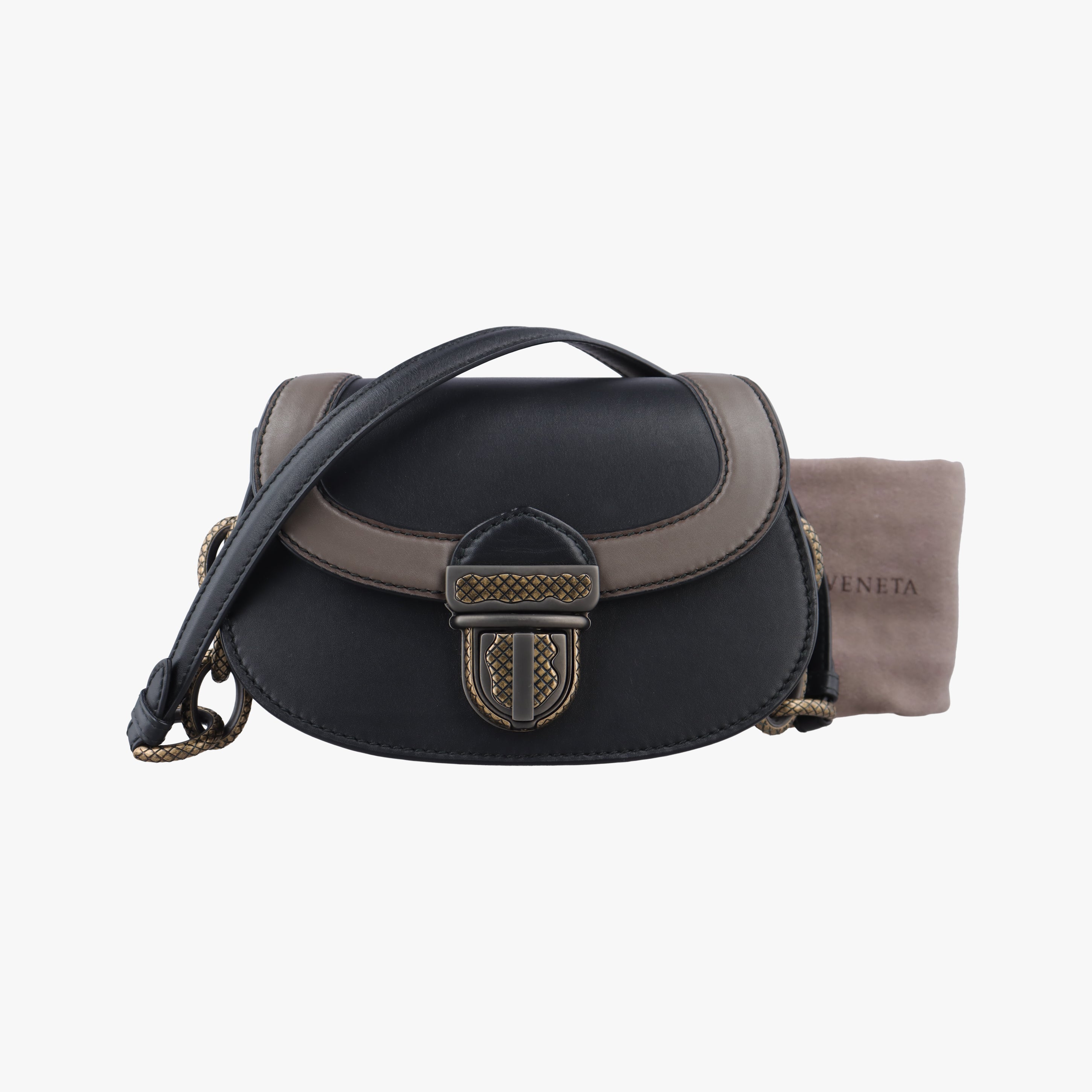 Pre-owned Bottega Veneta Umbria Black × Brown Leather  shoulderbag | stylenewstar
