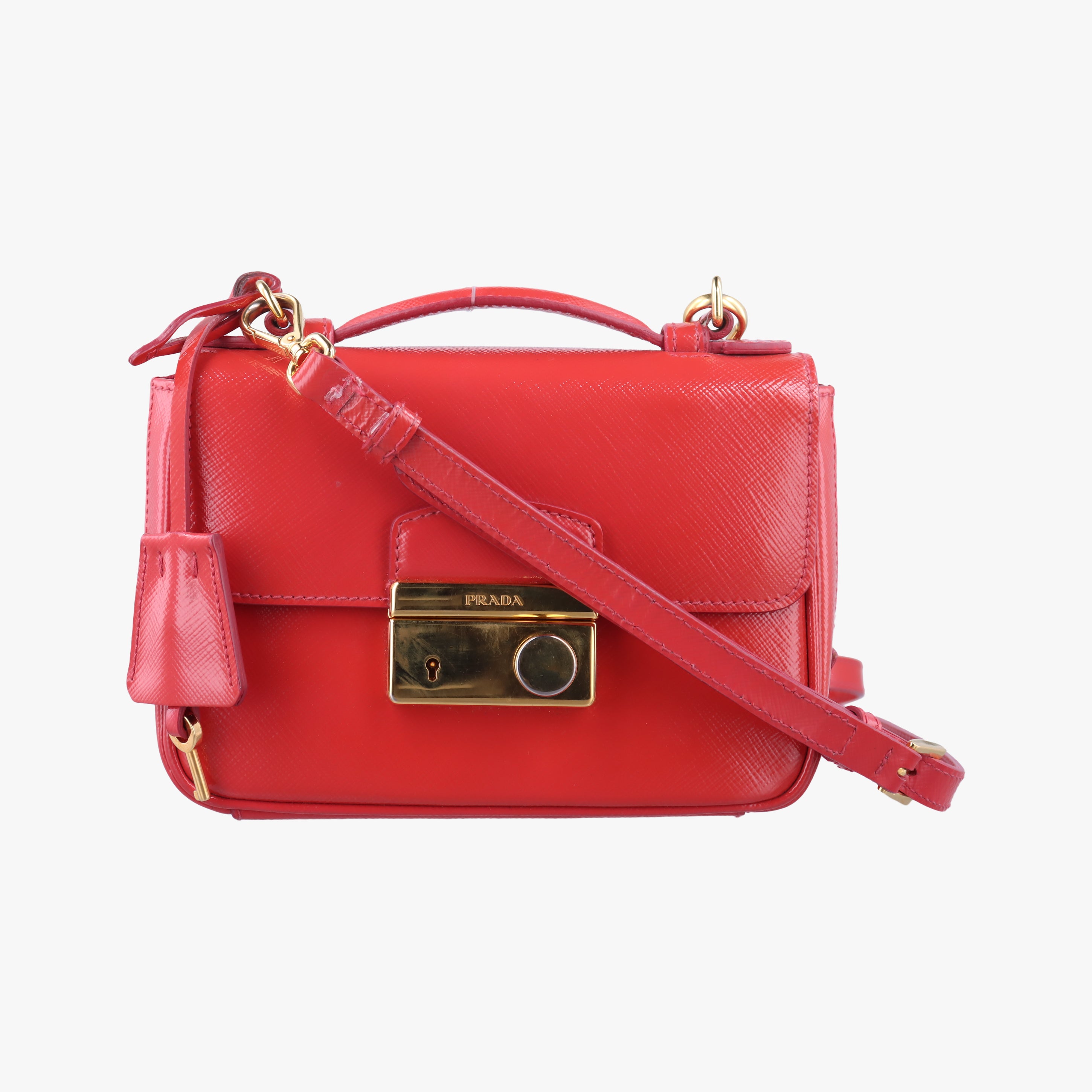 Secondhand Prada lock　Fuoco　Sound Top Handle Red SAFFIANO Leather BT0963 shoulderbag | stylenewstar
