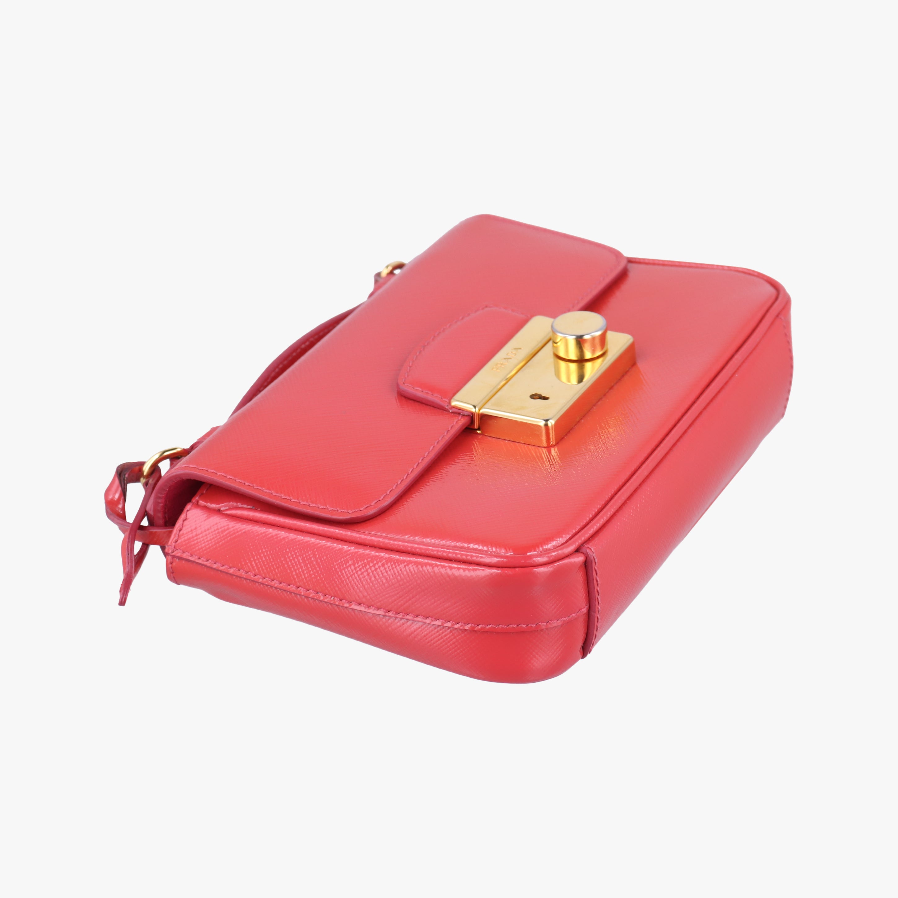 Secondhand Prada lock　Fuoco　Sound Top Handle Red SAFFIANO Leather BT0963 shoulderbag | stylenewstar