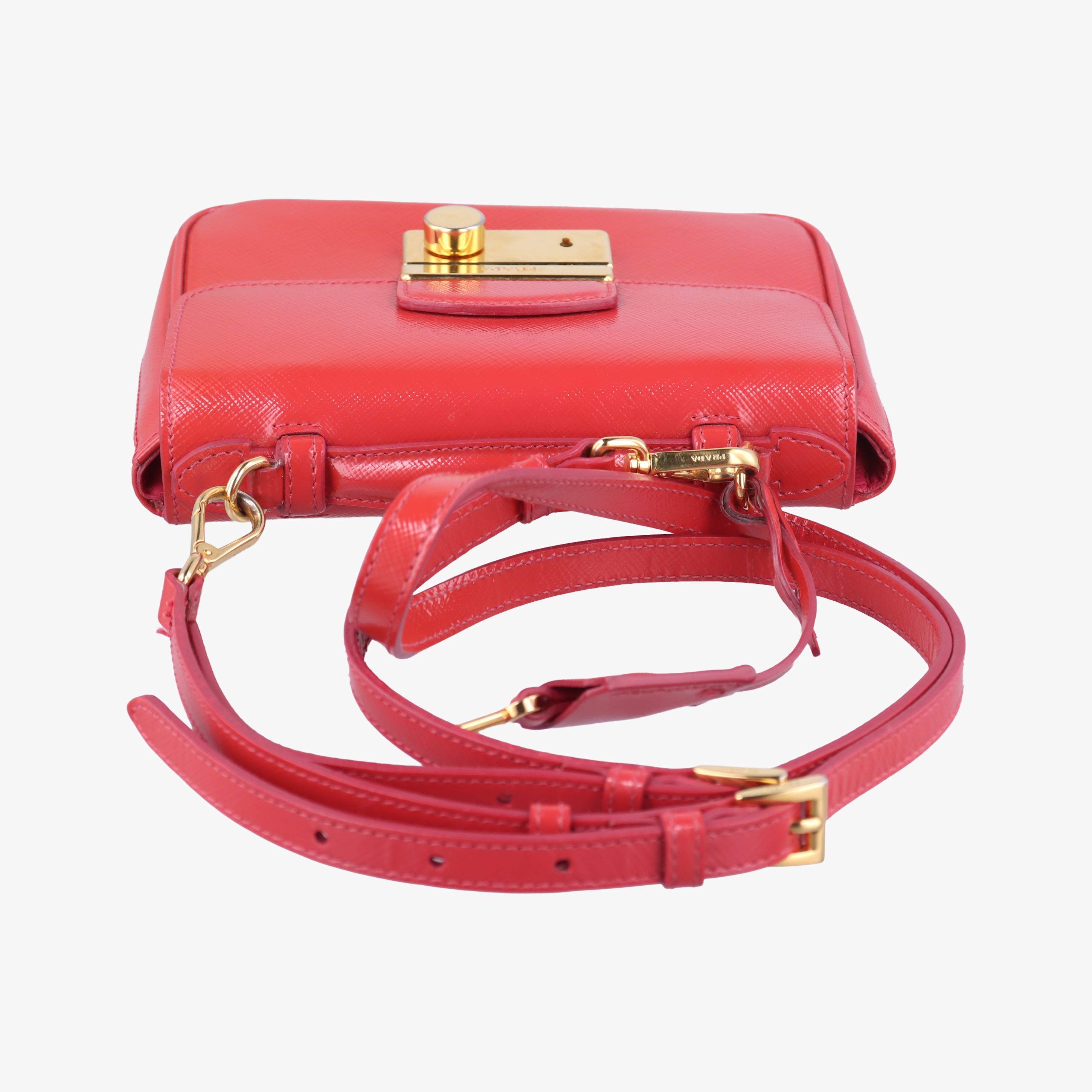 Secondhand Prada lock　Fuoco　Sound Top Handle Red SAFFIANO Leather BT0963 shoulderbag | stylenewstar