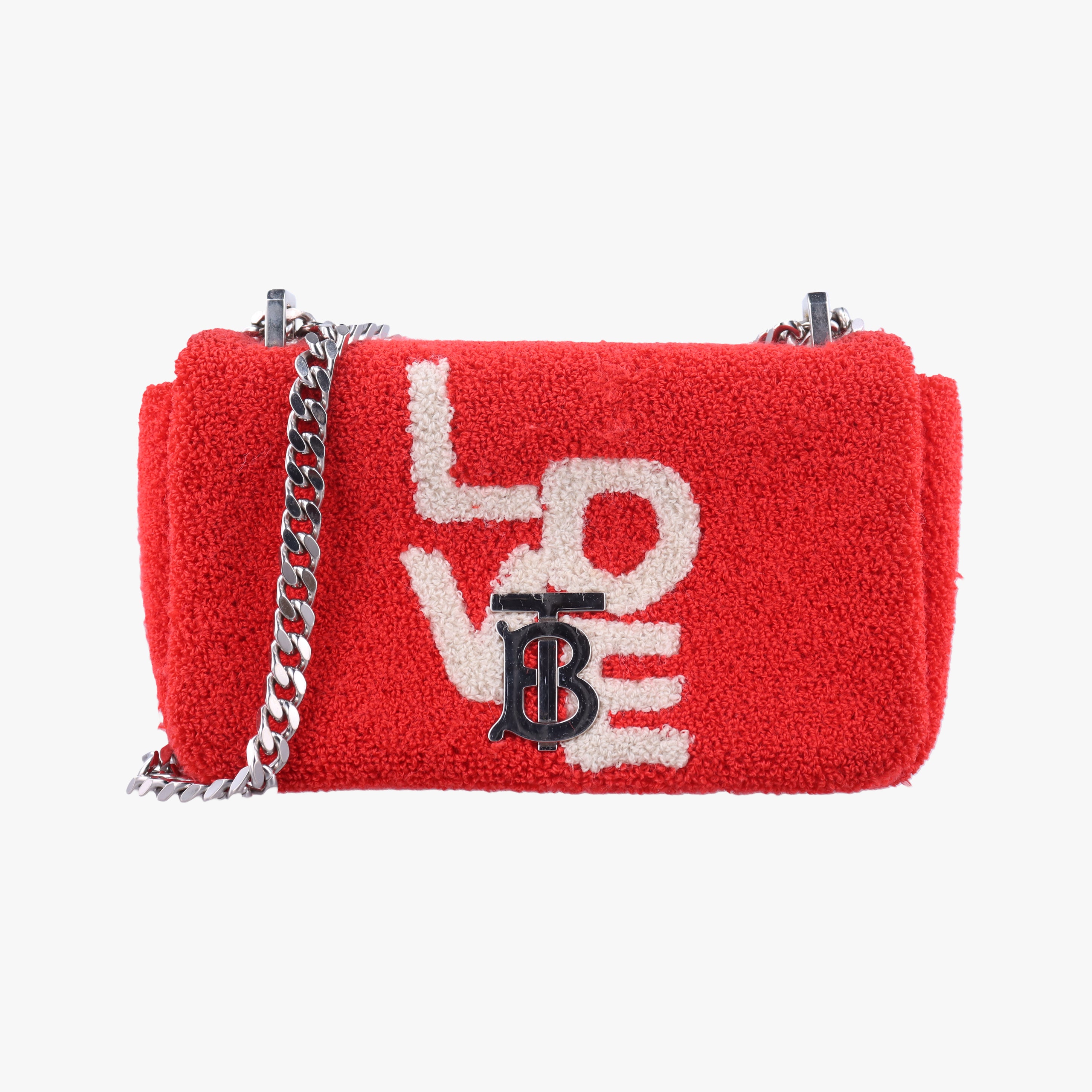Pre-owned Burberry Lola Red×White  Pile Towel  shoulderbag | stylenewstar