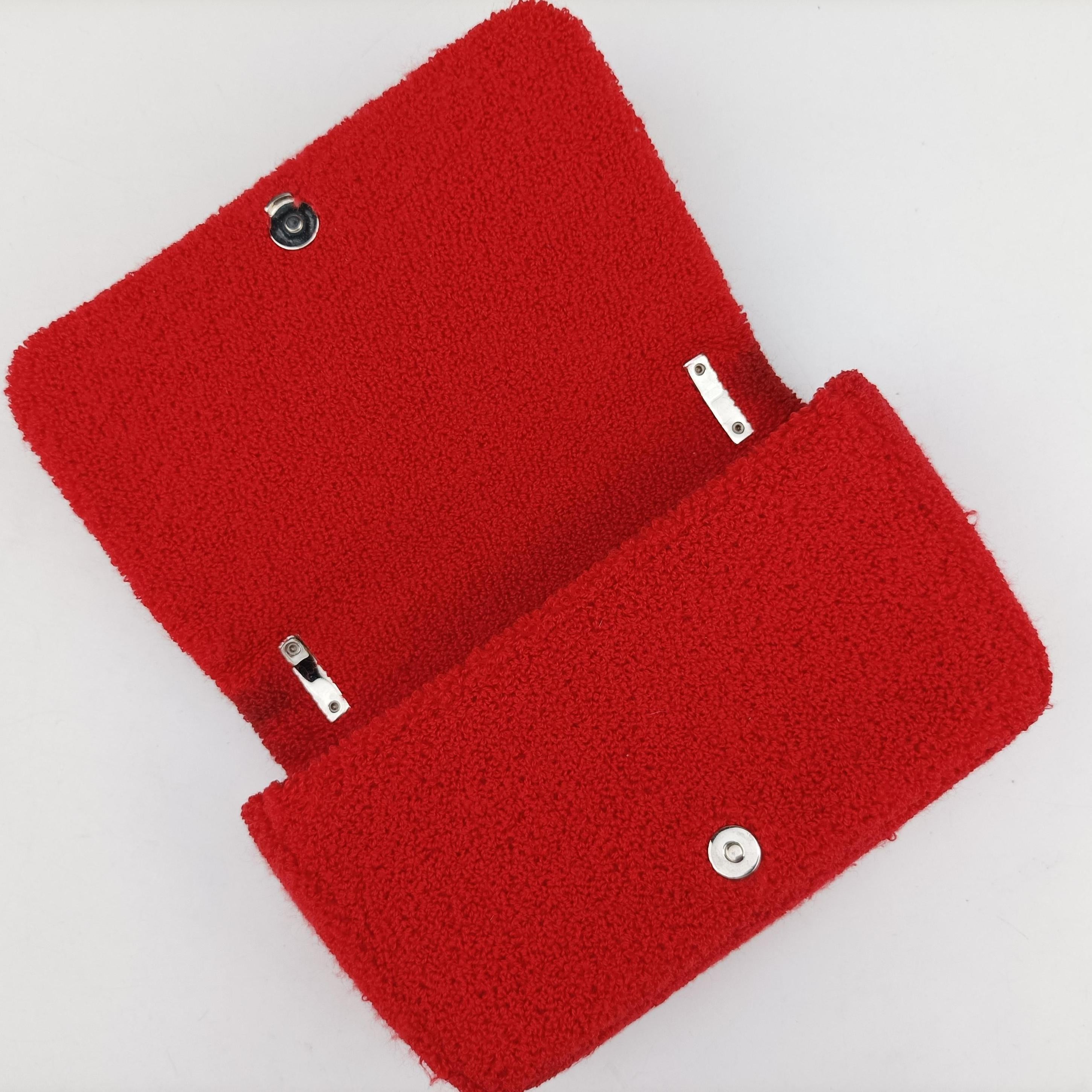 Pre-owned Burberry Lola Red×White  Pile Towel  shoulderbag | stylenewstar