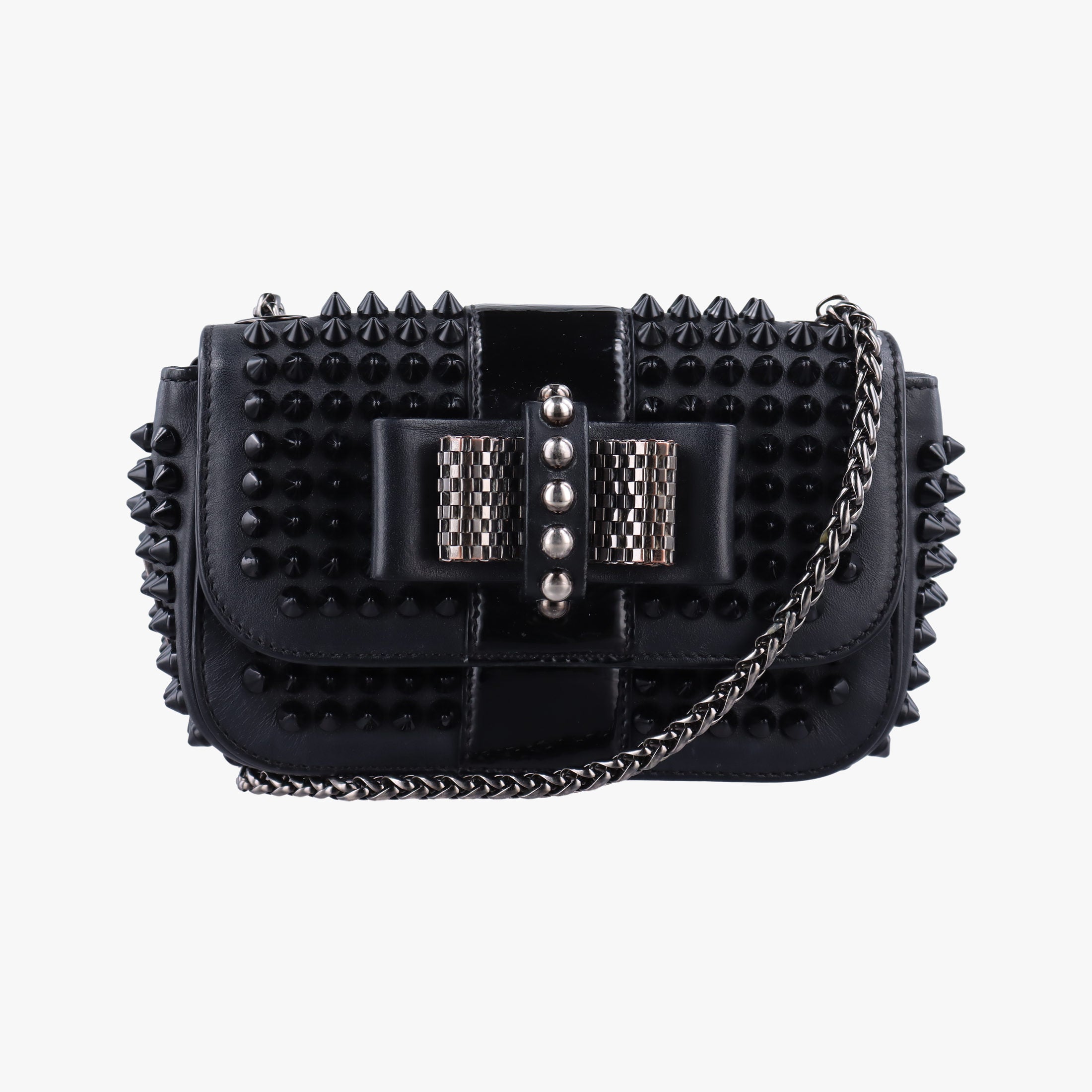 Secondhand Christian Louboutin Sweet Charity Scarabe Spike Black Leather  shoulderbag | stylenewstar