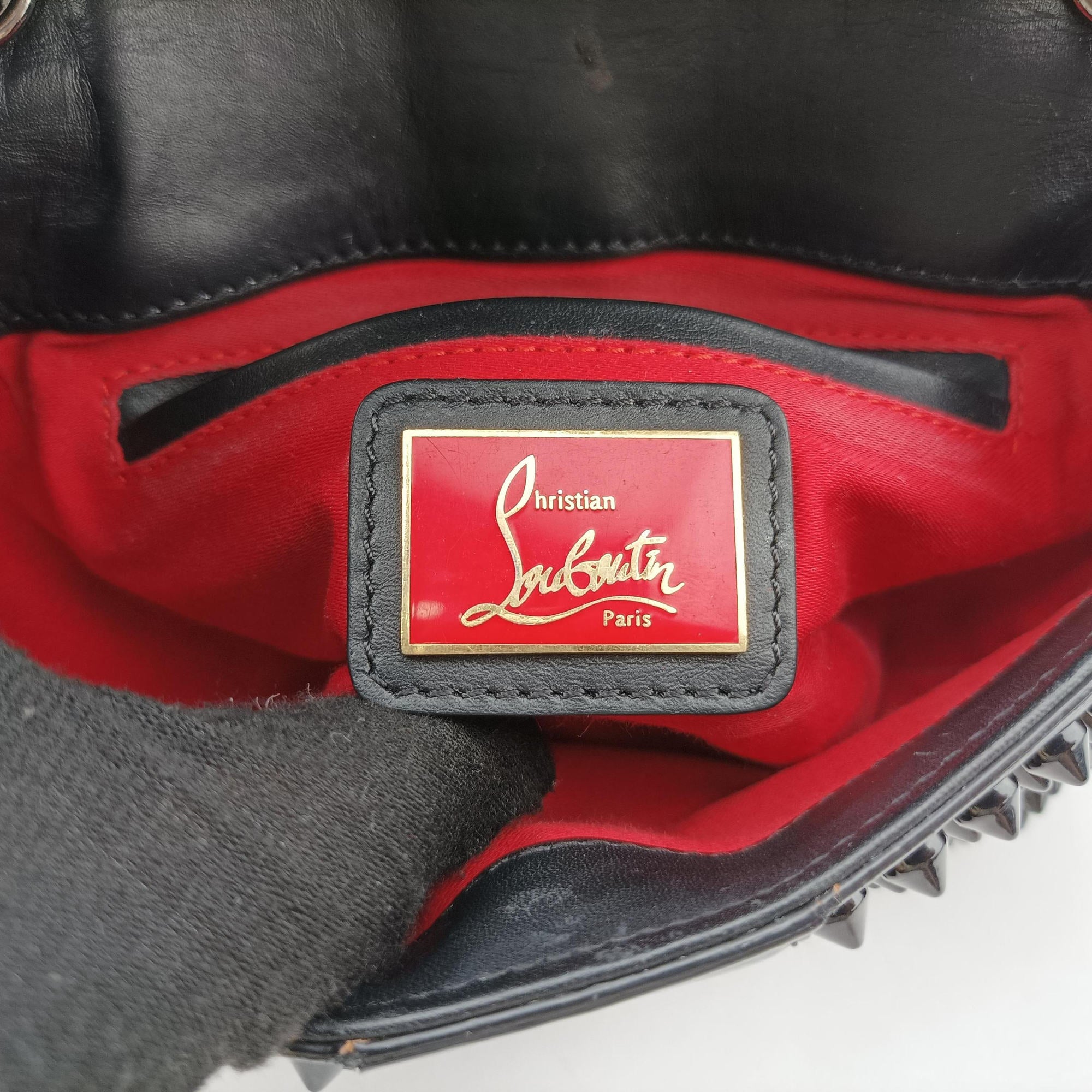 Secondhand Christian Louboutin Sweet Charity Scarabe Spike Black Leather  shoulderbag | stylenewstar