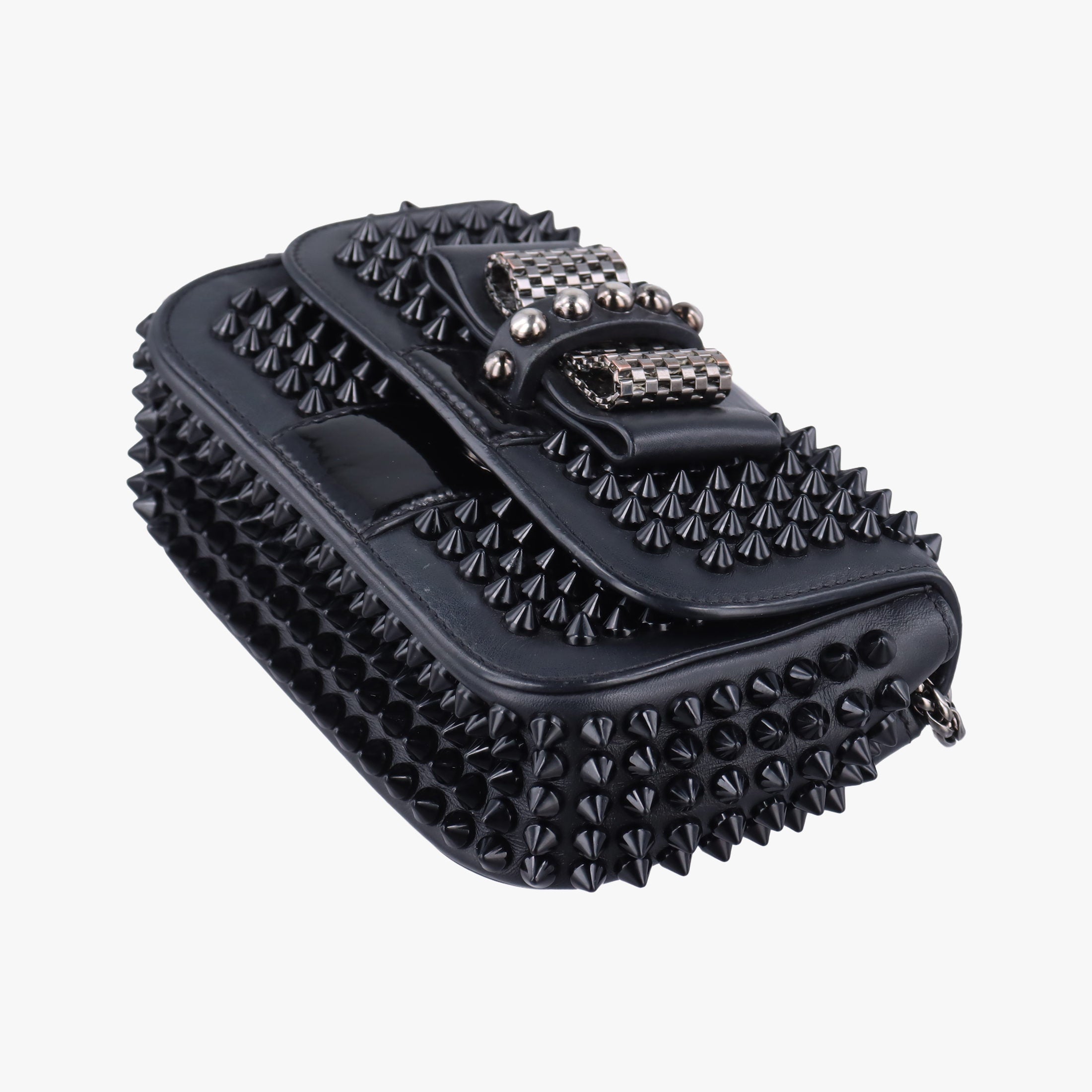 Secondhand Christian Louboutin Sweet Charity Scarabe Spike Black Leather  shoulderbag | stylenewstar