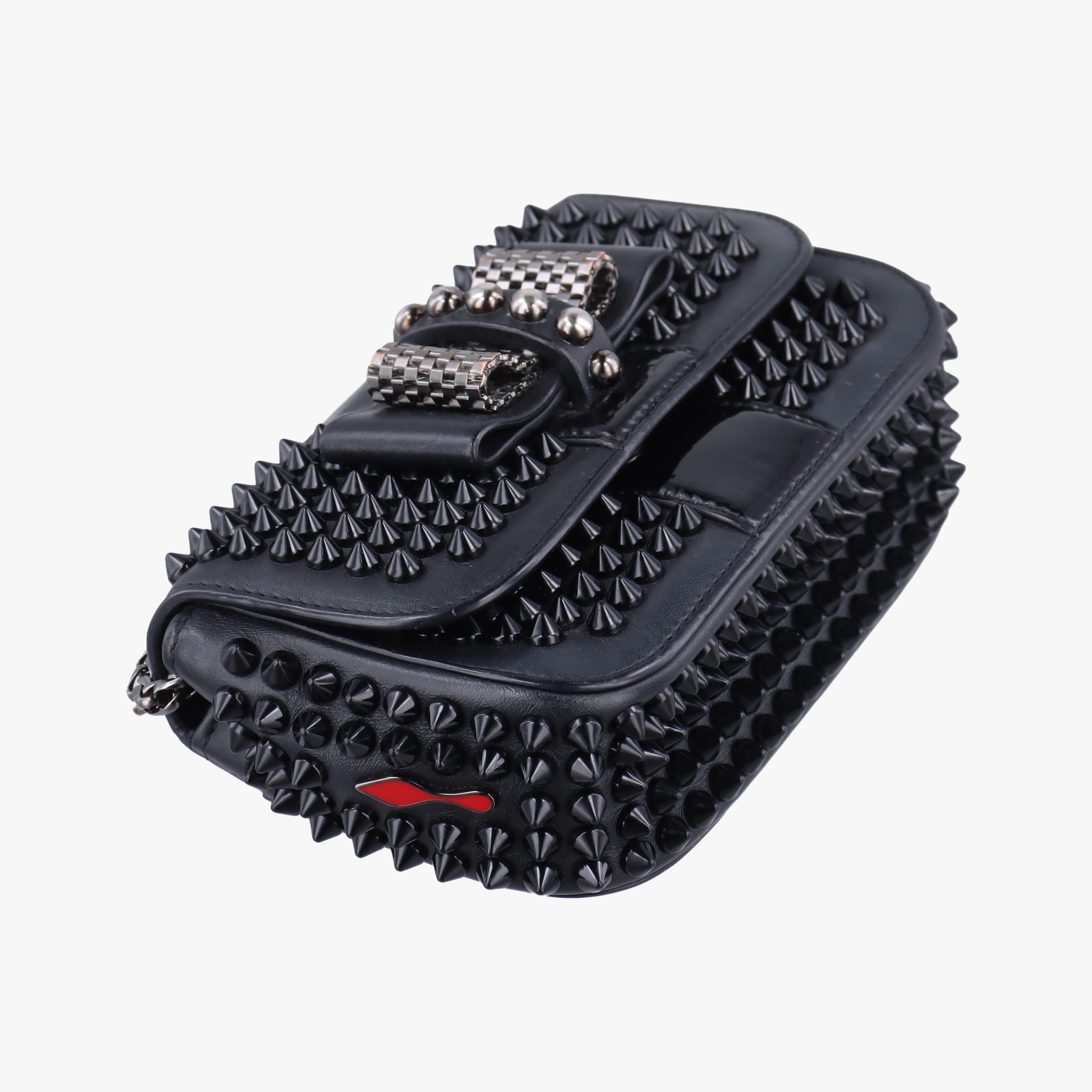Secondhand Christian Louboutin Sweet Charity Scarabe Spike Black Leather  shoulderbag | stylenewstar