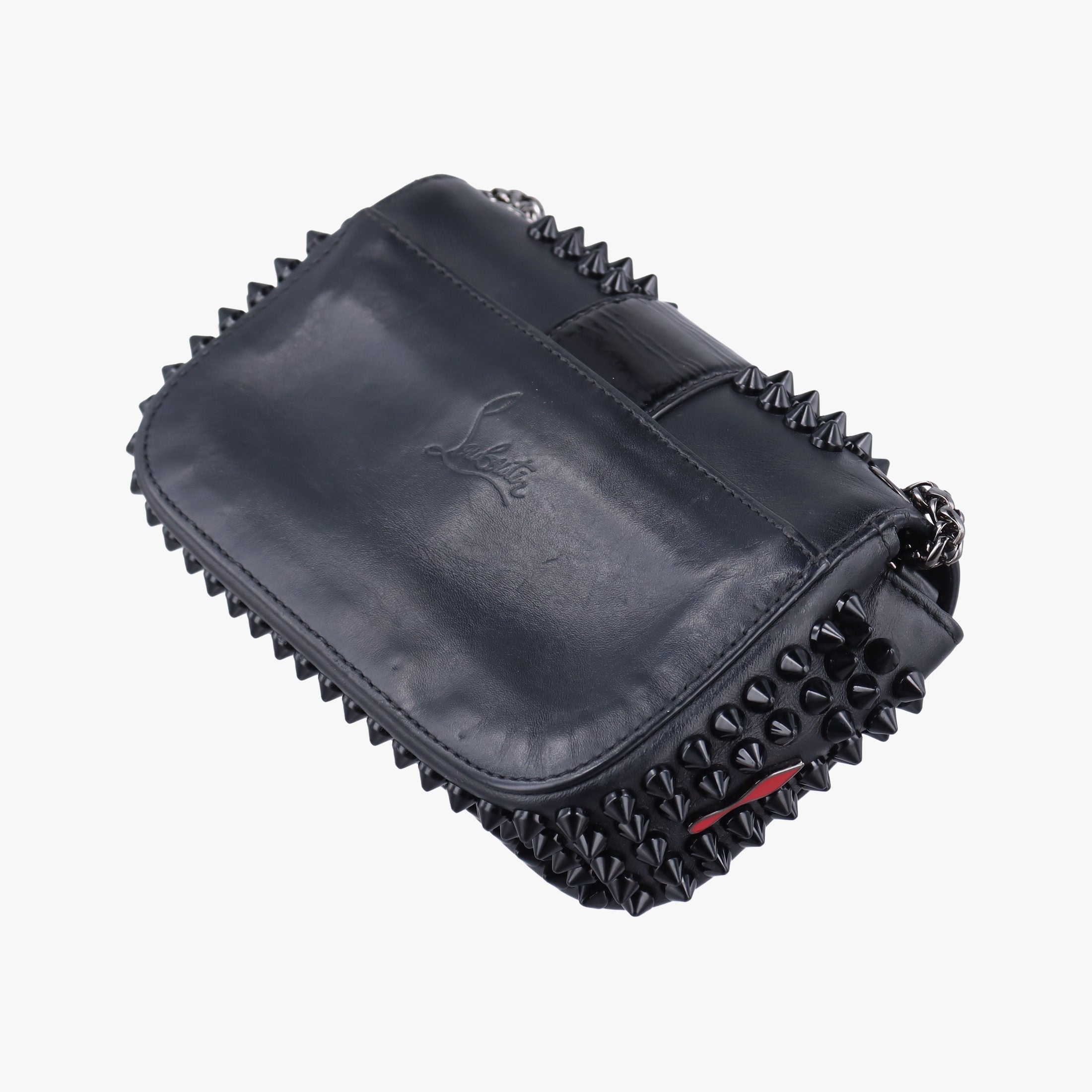 Secondhand Christian Louboutin Sweet Charity Scarabe Spike Black Leather  shoulderbag | stylenewstar