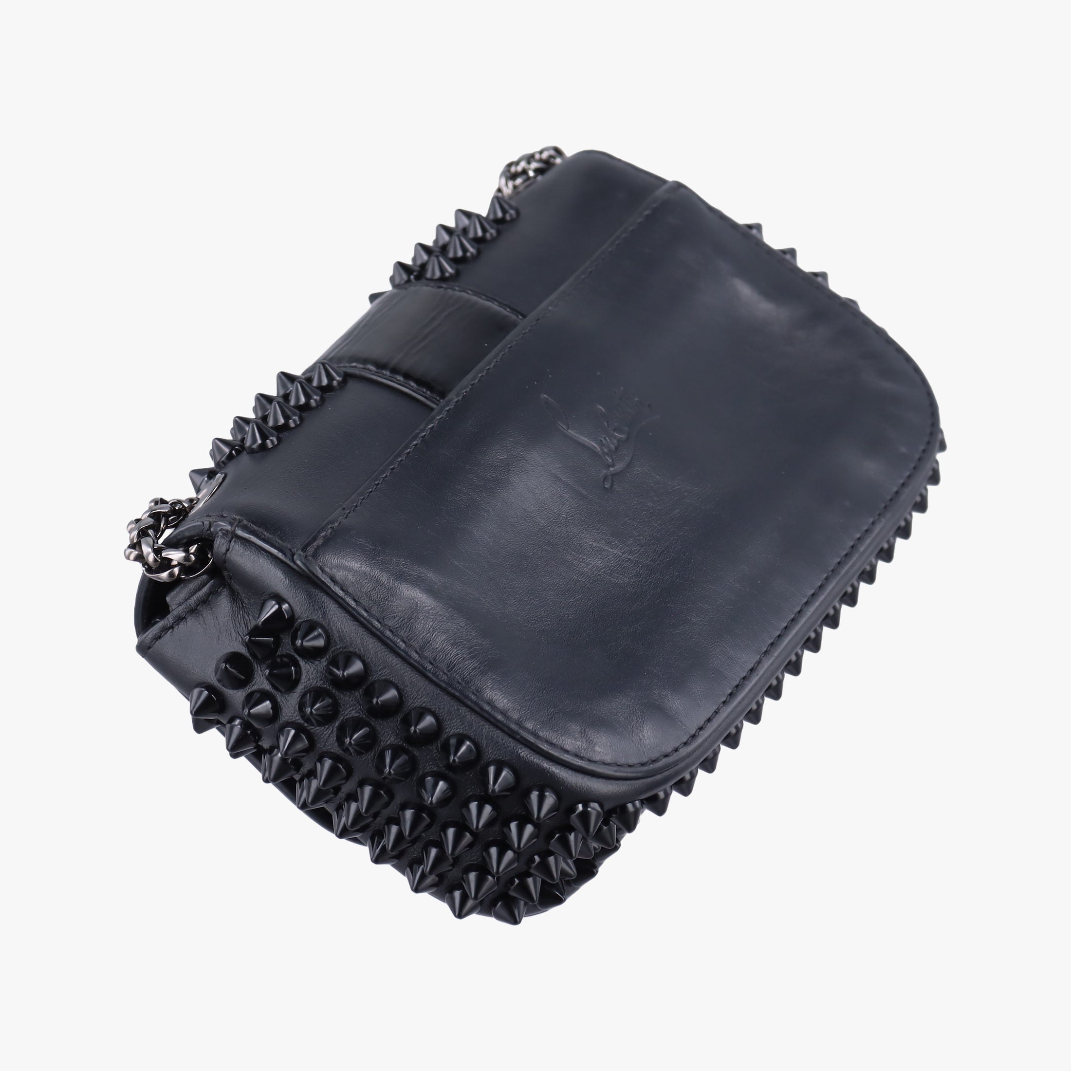 Secondhand Christian Louboutin Sweet Charity Scarabe Spike Black Leather  shoulderbag | stylenewstar