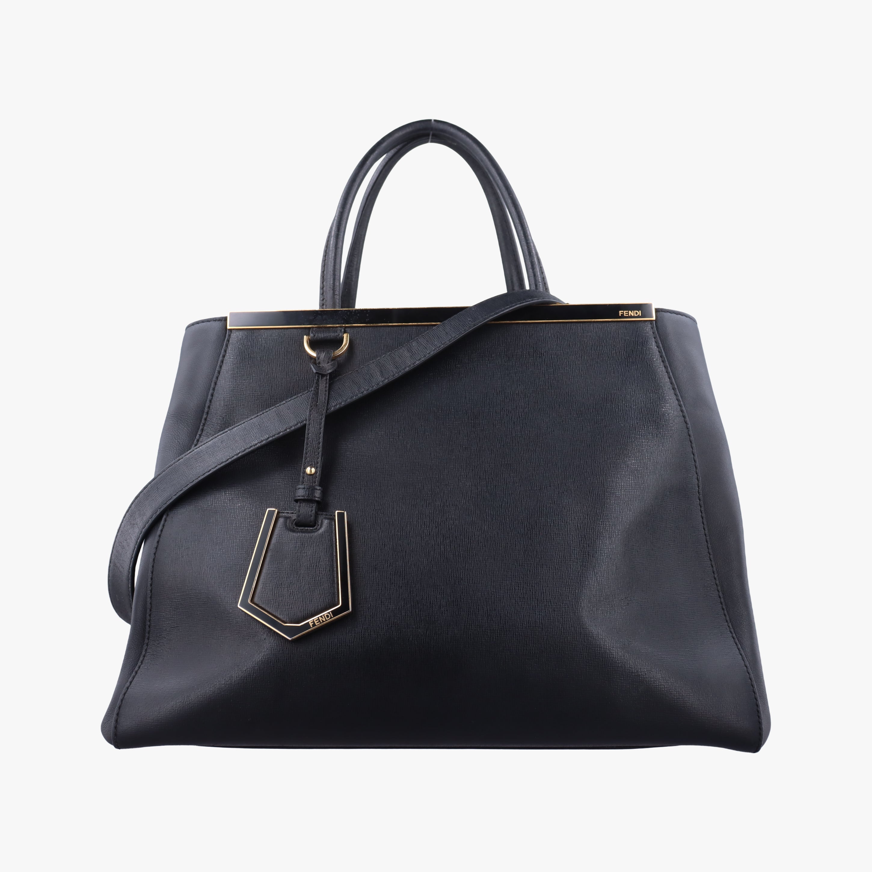 Pre-owned Fendi 2 JOURS Black Leather 8BH250 shoulderbag | stylenewstar