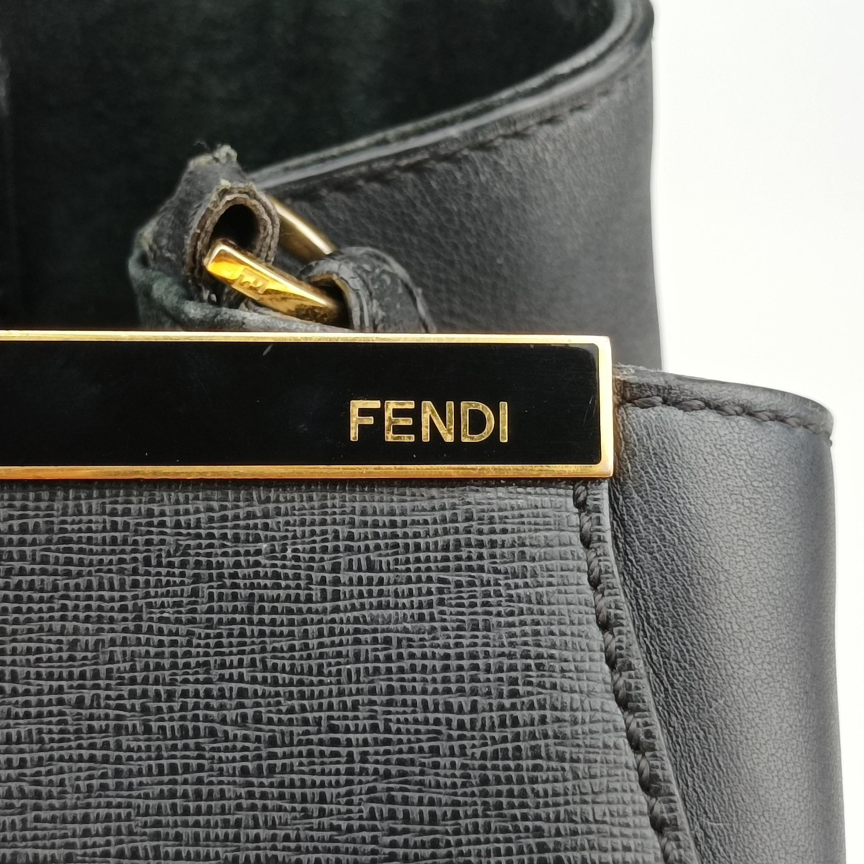Pre-owned Fendi 2 JOURS Black Leather 8BH250 shoulderbag | stylenewstar