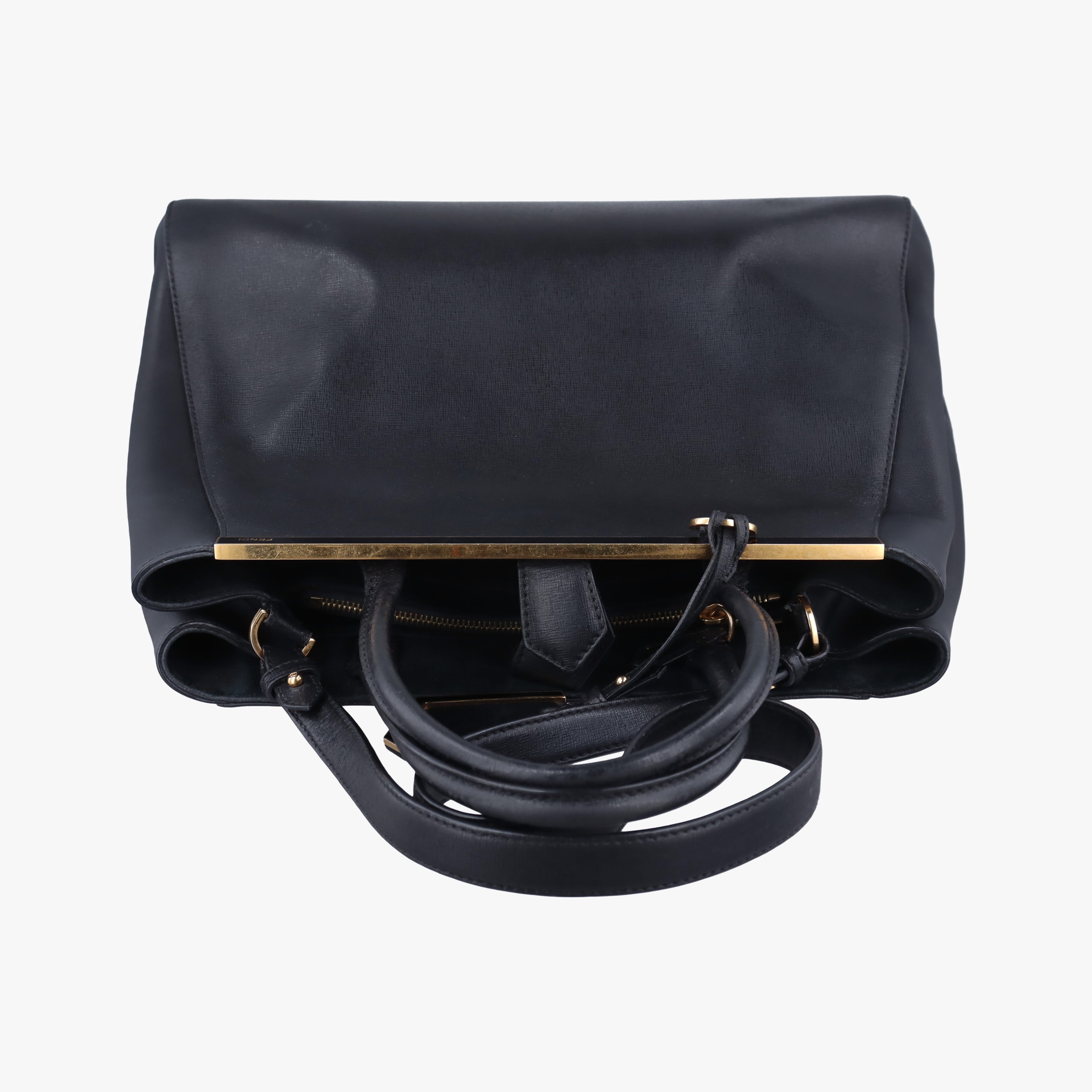 Pre-owned Fendi 2 JOURS Black Leather 8BH250 shoulderbag | stylenewstar