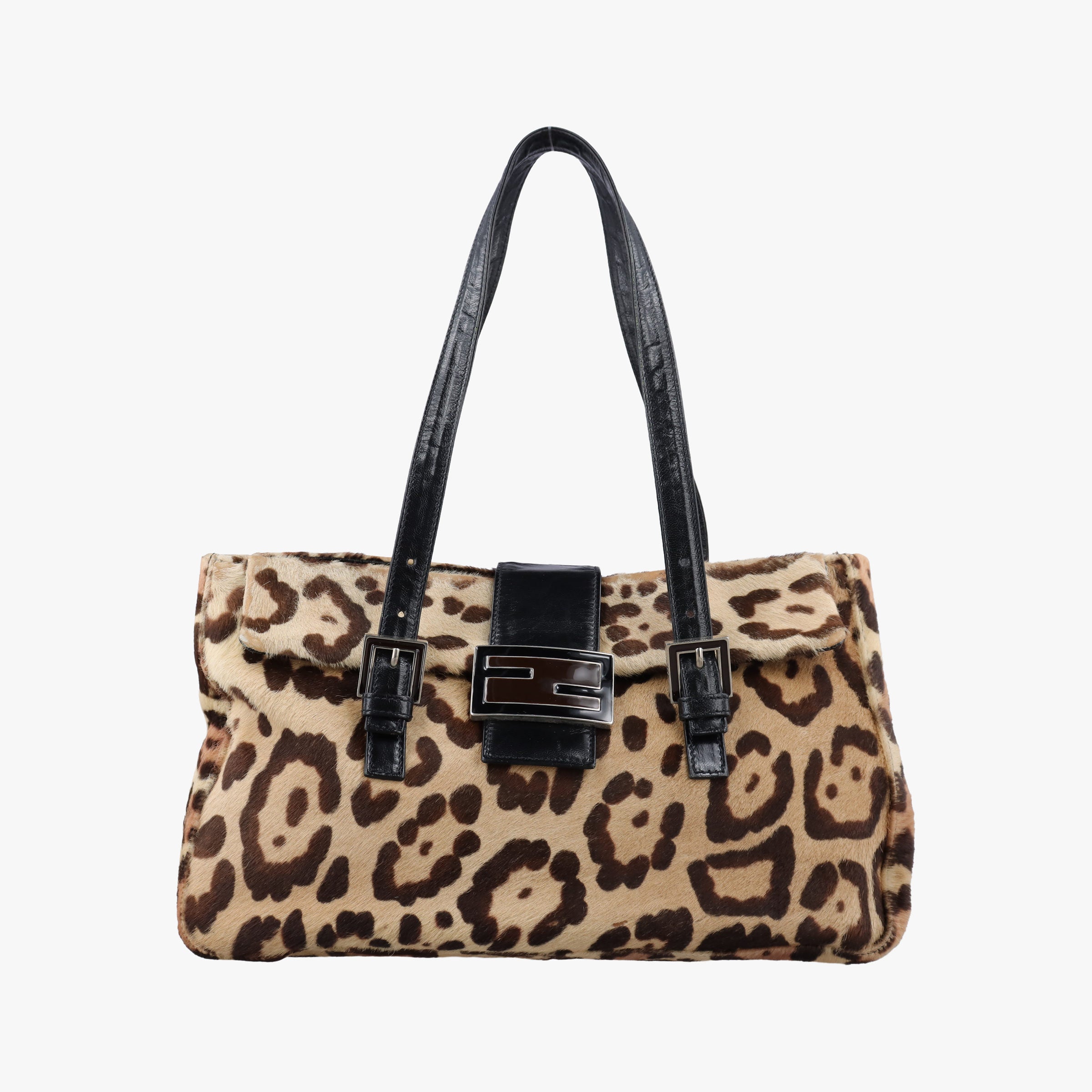 Pre-owned Fendi Mamma Baguette Leopard Pattern Beige x Brown x Black ponyhair 230823 shoulderbag | stylenewstar