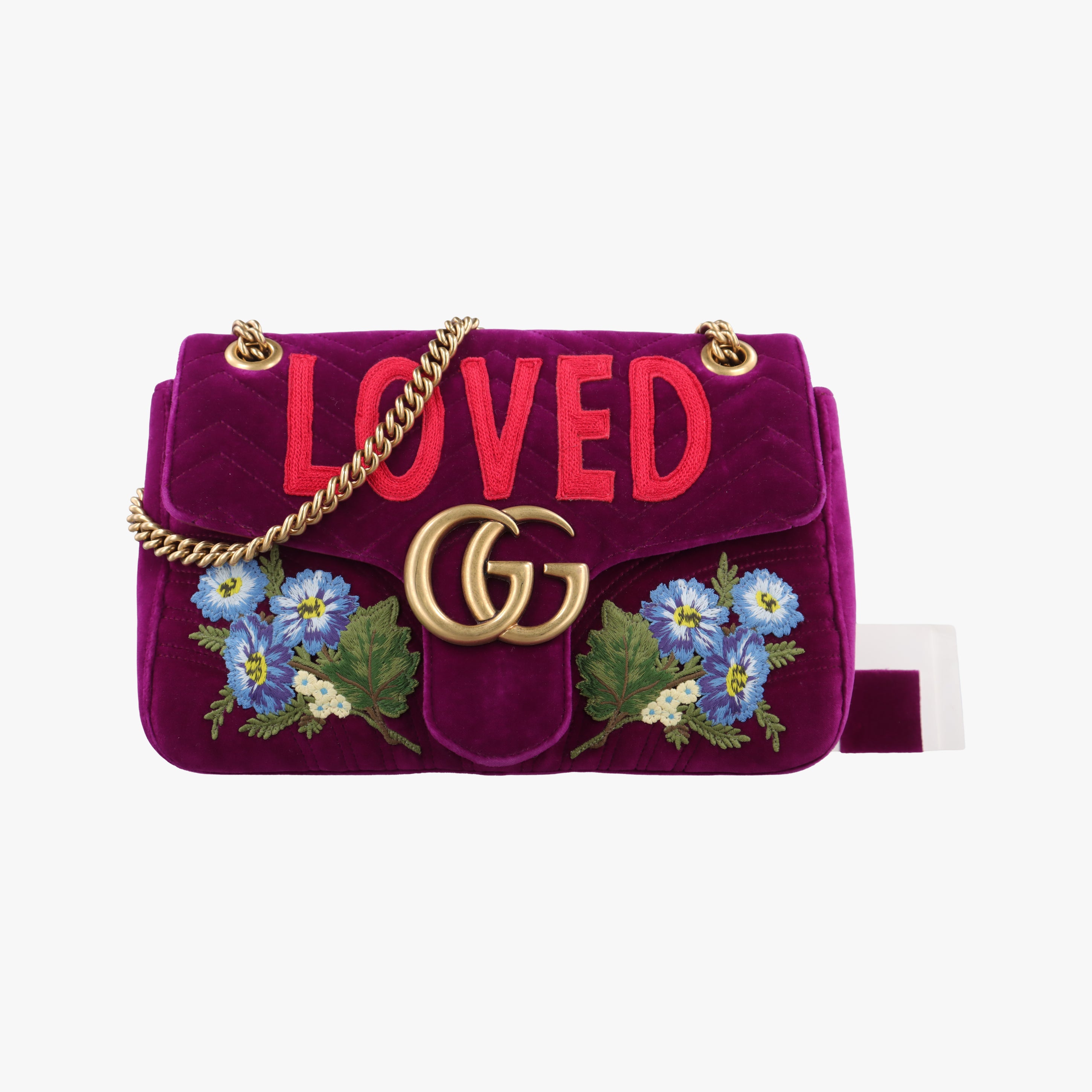Pre-owned Gucci GG Marmont Purple×Multicolour velour 443496 shoulderbag | stylenewstar