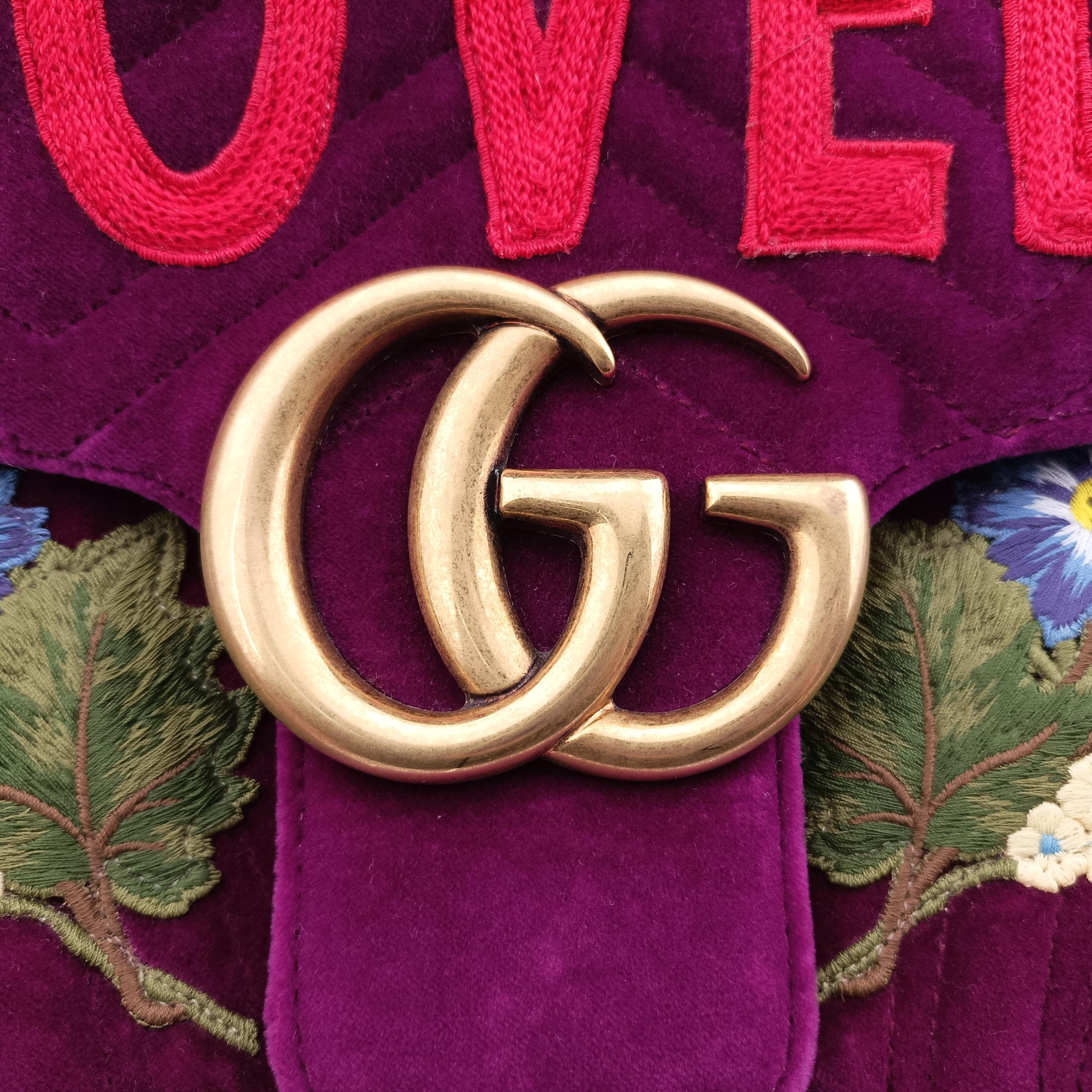 Pre-owned Gucci GG Marmont Purple×Multicolour velour 443496 shoulderbag | stylenewstar