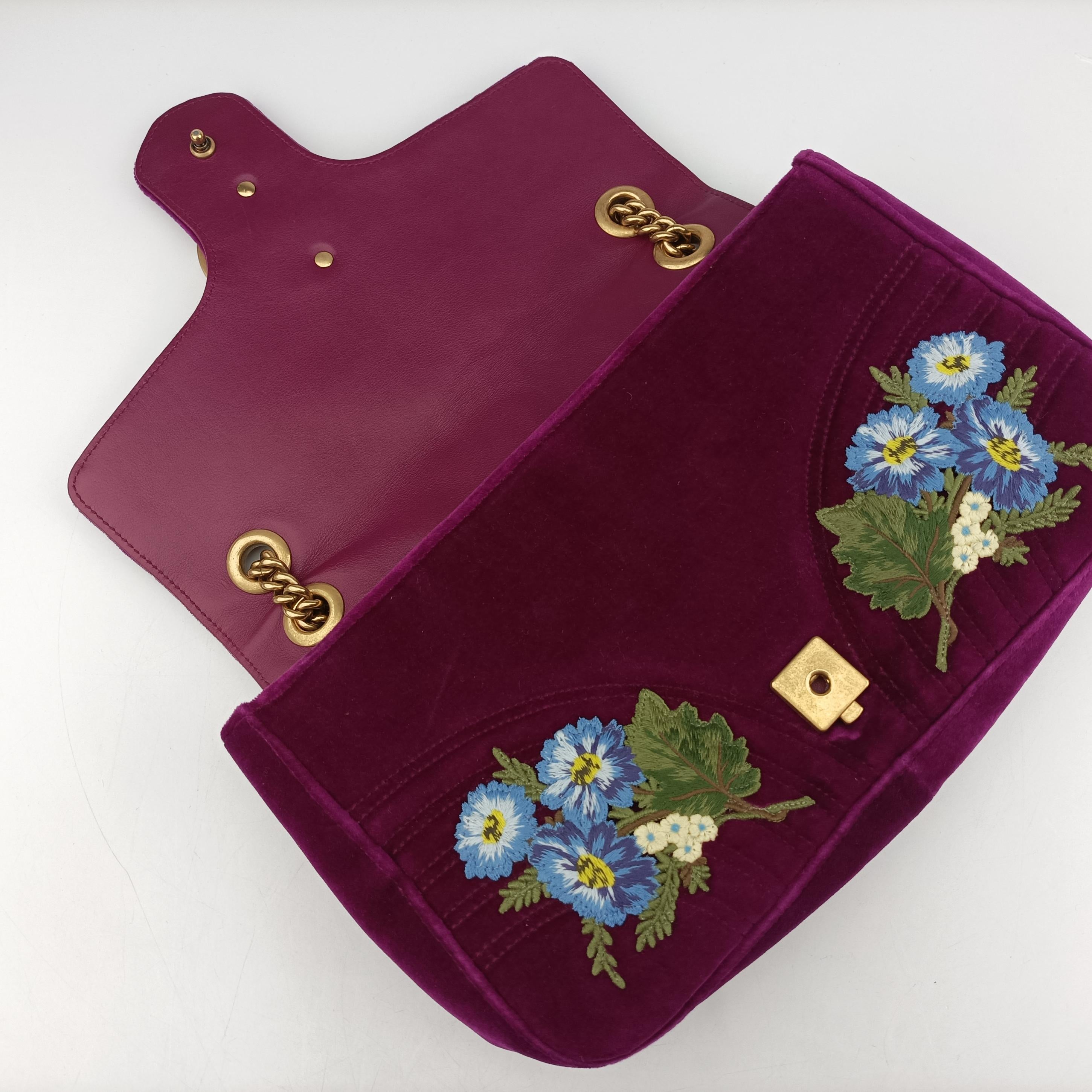 Pre-owned Gucci GG Marmont Purple×Multicolour velour 443496 shoulderbag | stylenewstar
