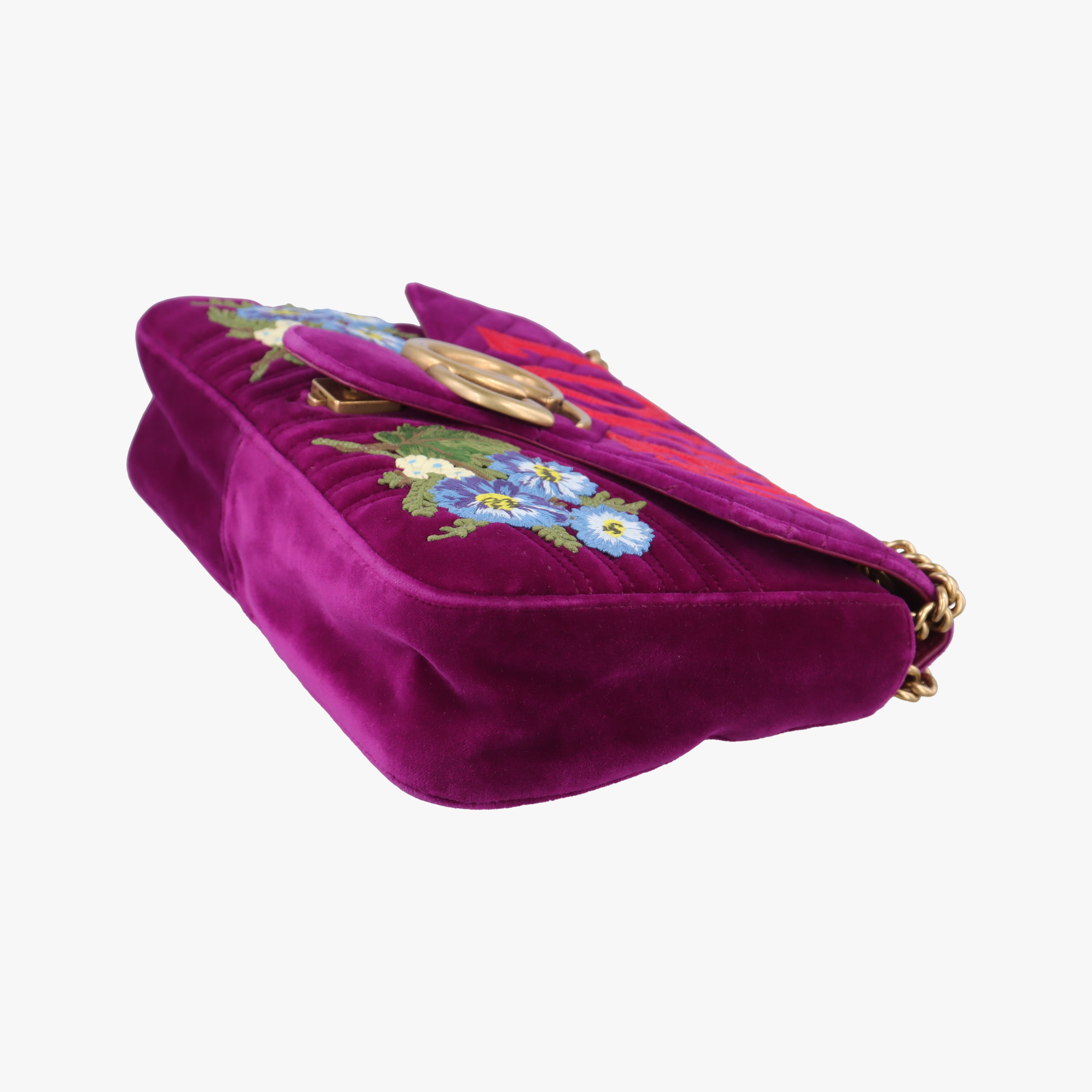 Pre-owned Gucci GG Marmont Purple×Multicolour velour 443496 shoulderbag | stylenewstar