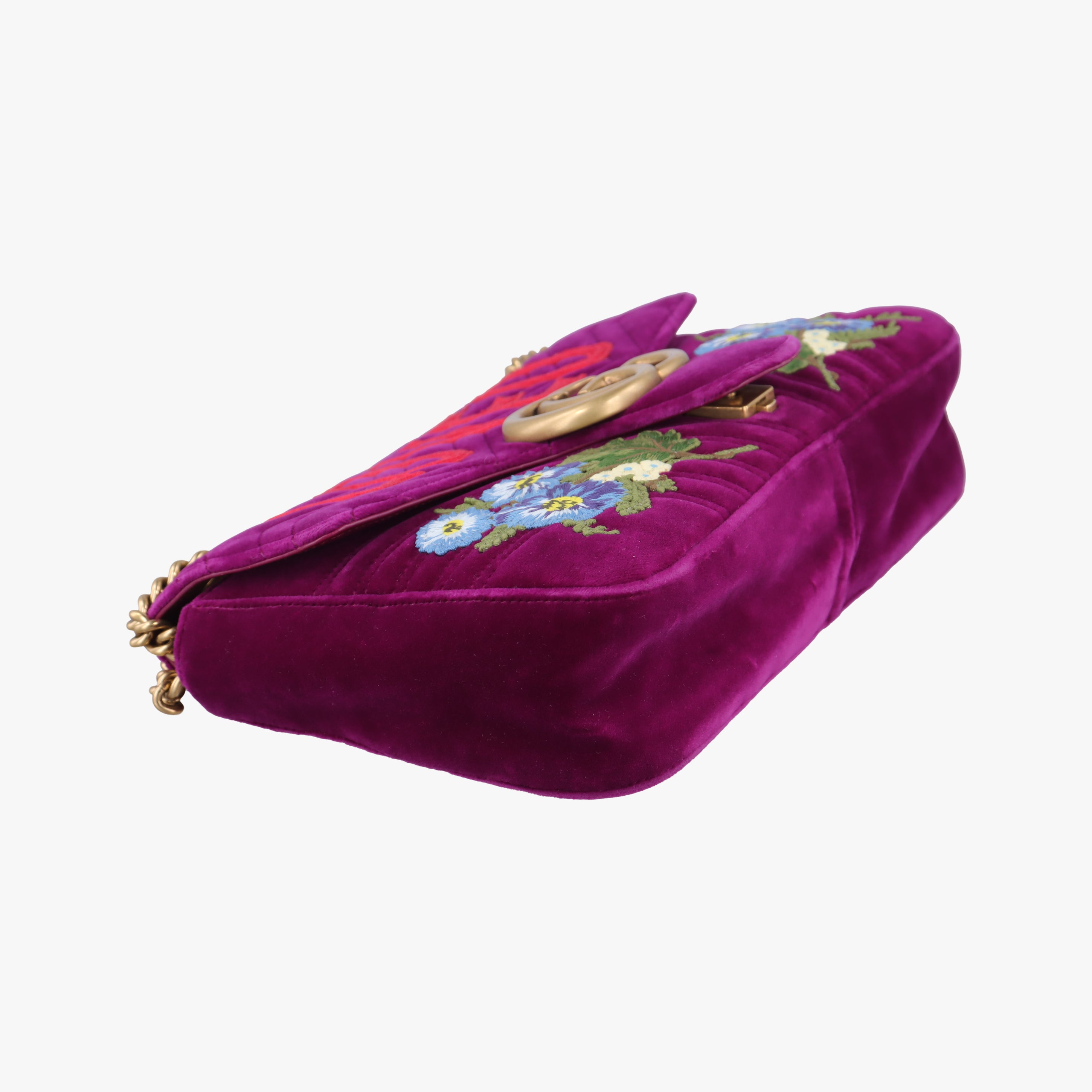 Pre-owned Gucci GG Marmont Purple×Multicolour velour 443496 shoulderbag | stylenewstar
