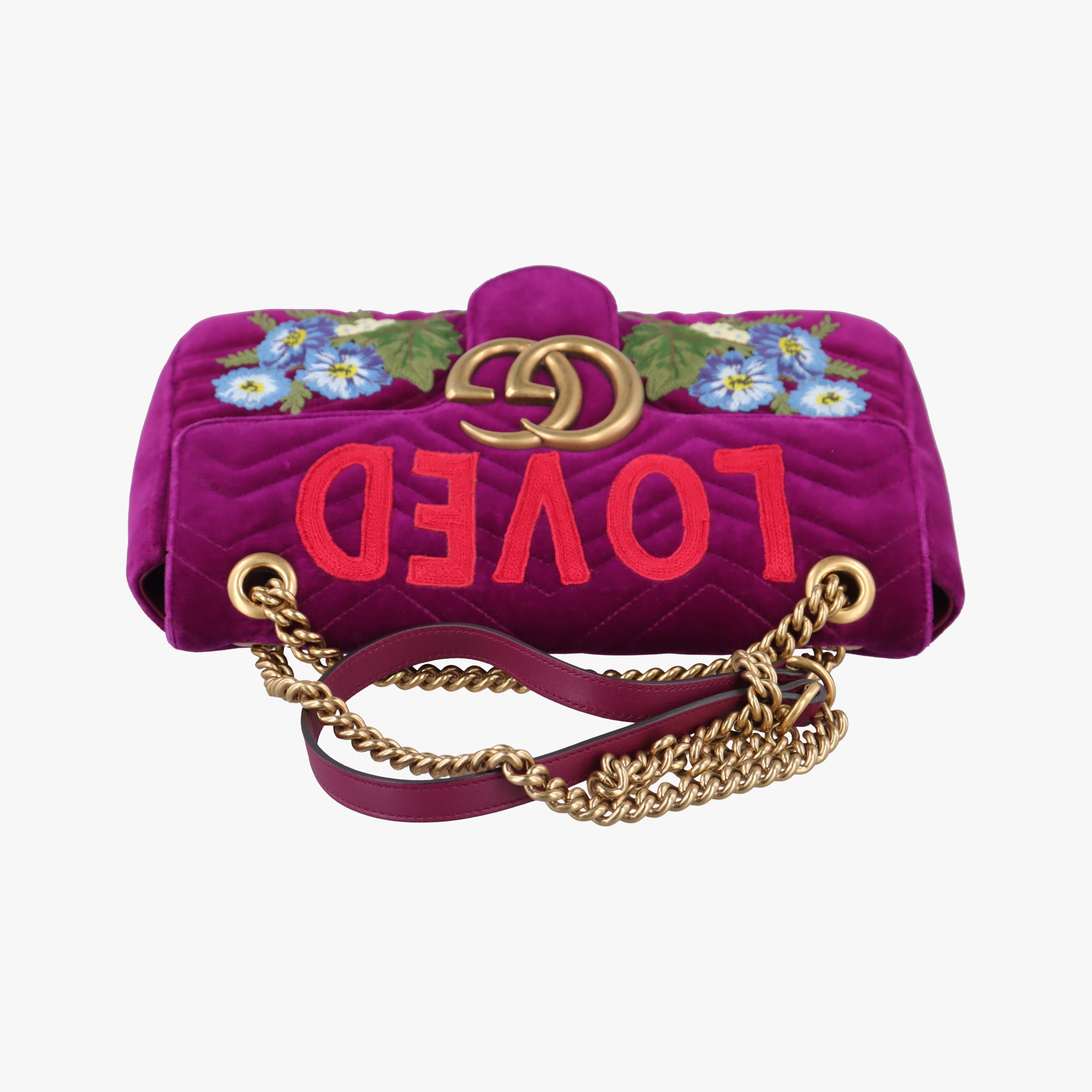 Pre-owned Gucci GG Marmont Purple×Multicolour velour 443496 shoulderbag | stylenewstar