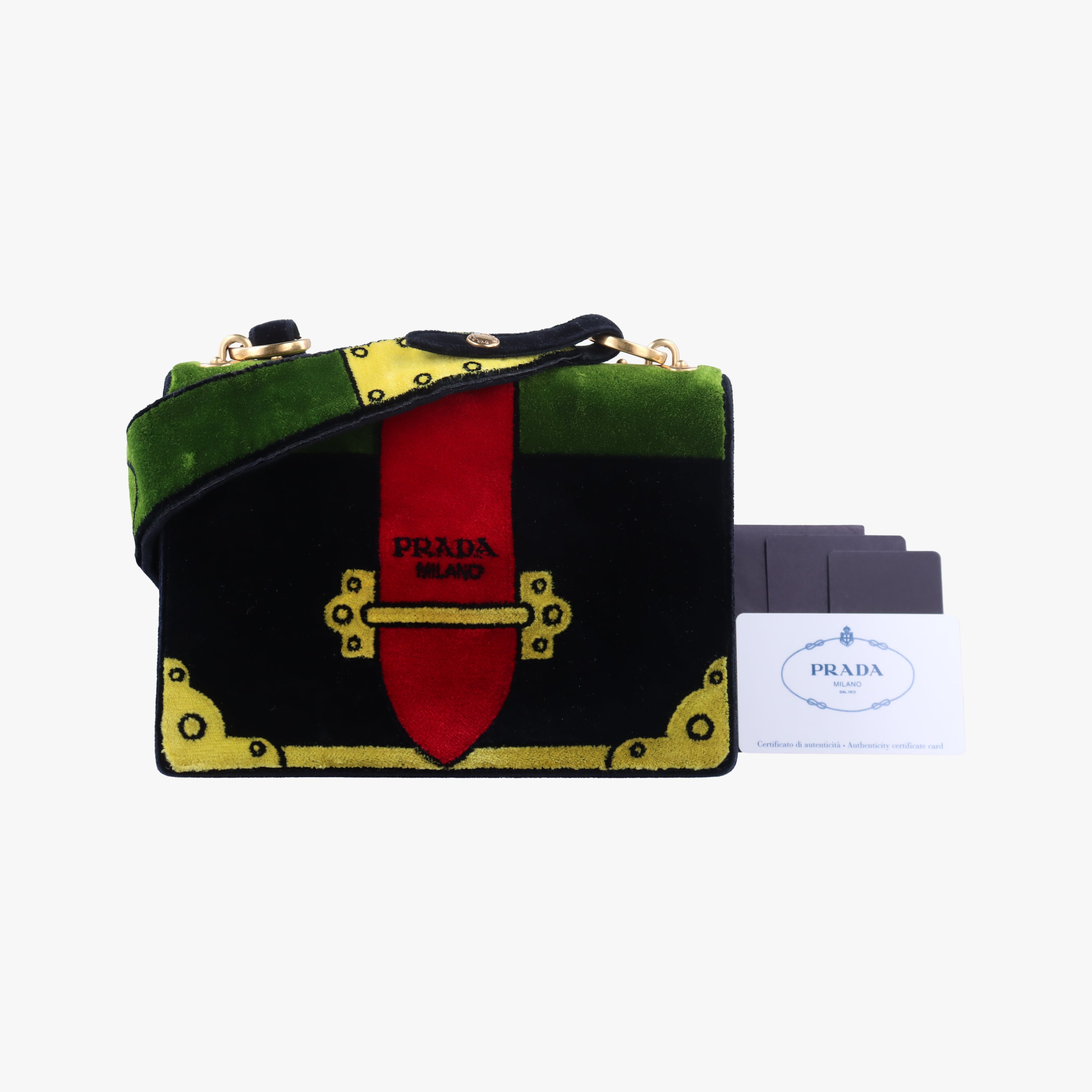 Secondhand Prada Cahier Green×Multicolour velour 1BD075 shoulderbag | stylenewstar