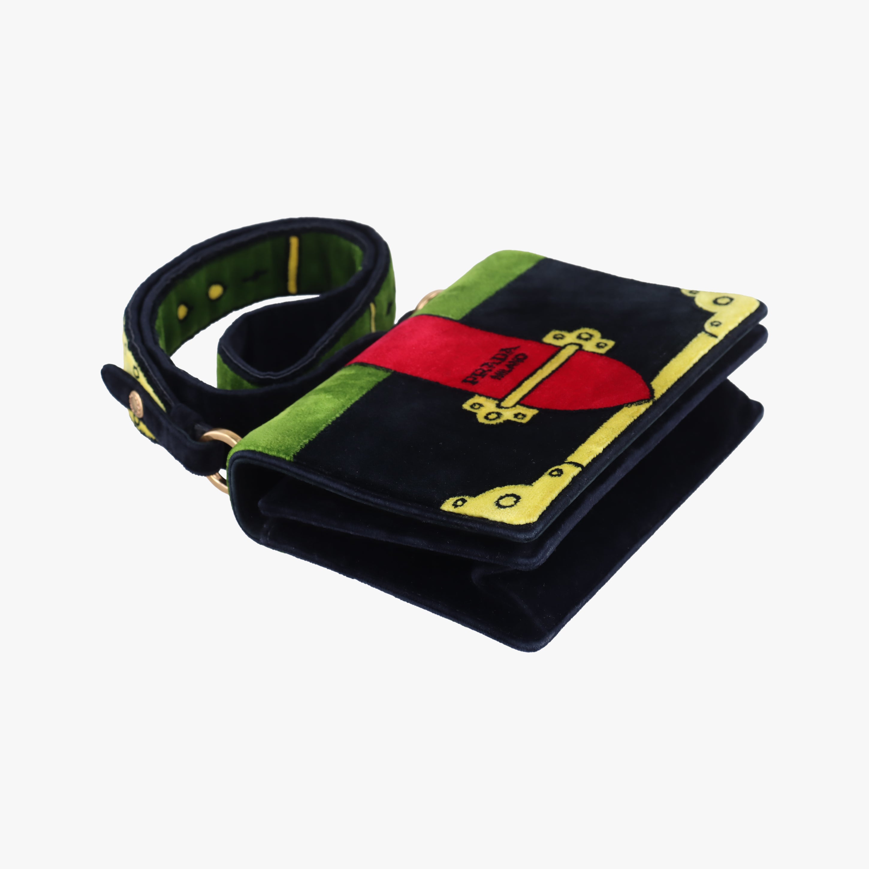Secondhand Prada Cahier Green×Multicolour velour 1BD075 shoulderbag | stylenewstar