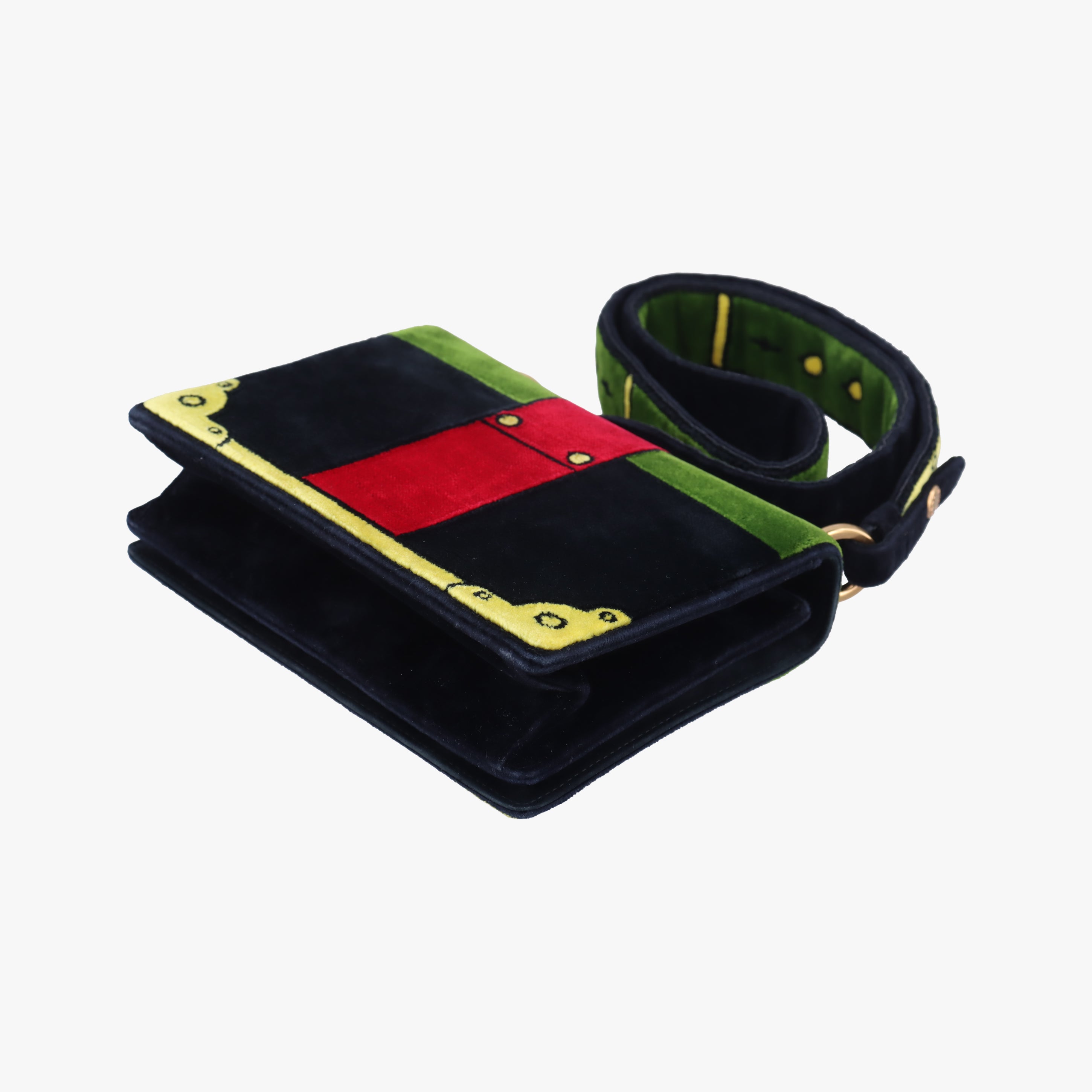 Secondhand Prada Cahier Green×Multicolour velour 1BD075 shoulderbag | stylenewstar