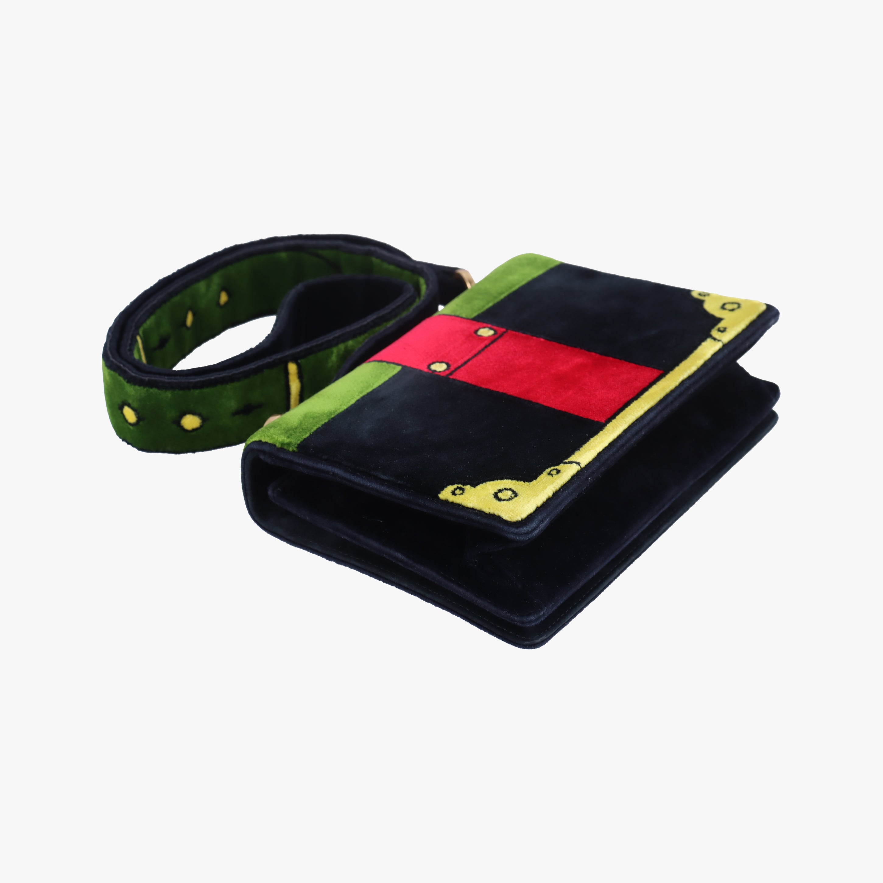 Secondhand Prada Cahier Green×Multicolour velour 1BD075 shoulderbag | stylenewstar